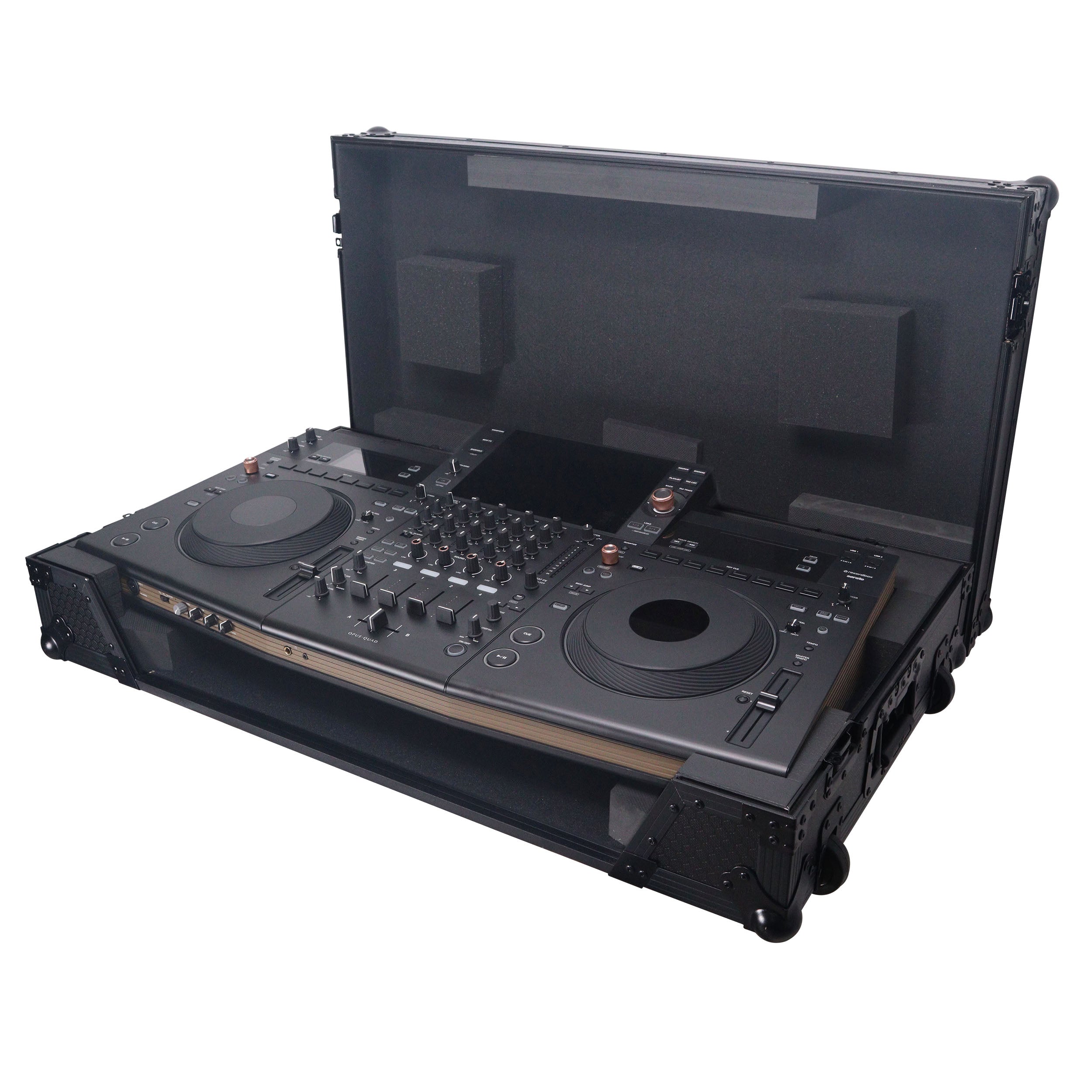 ProX ATA Flight Style Road Case For Pioneer Opus Quad DJ Controller with 1U Rack Space and Wheels - Black Finish