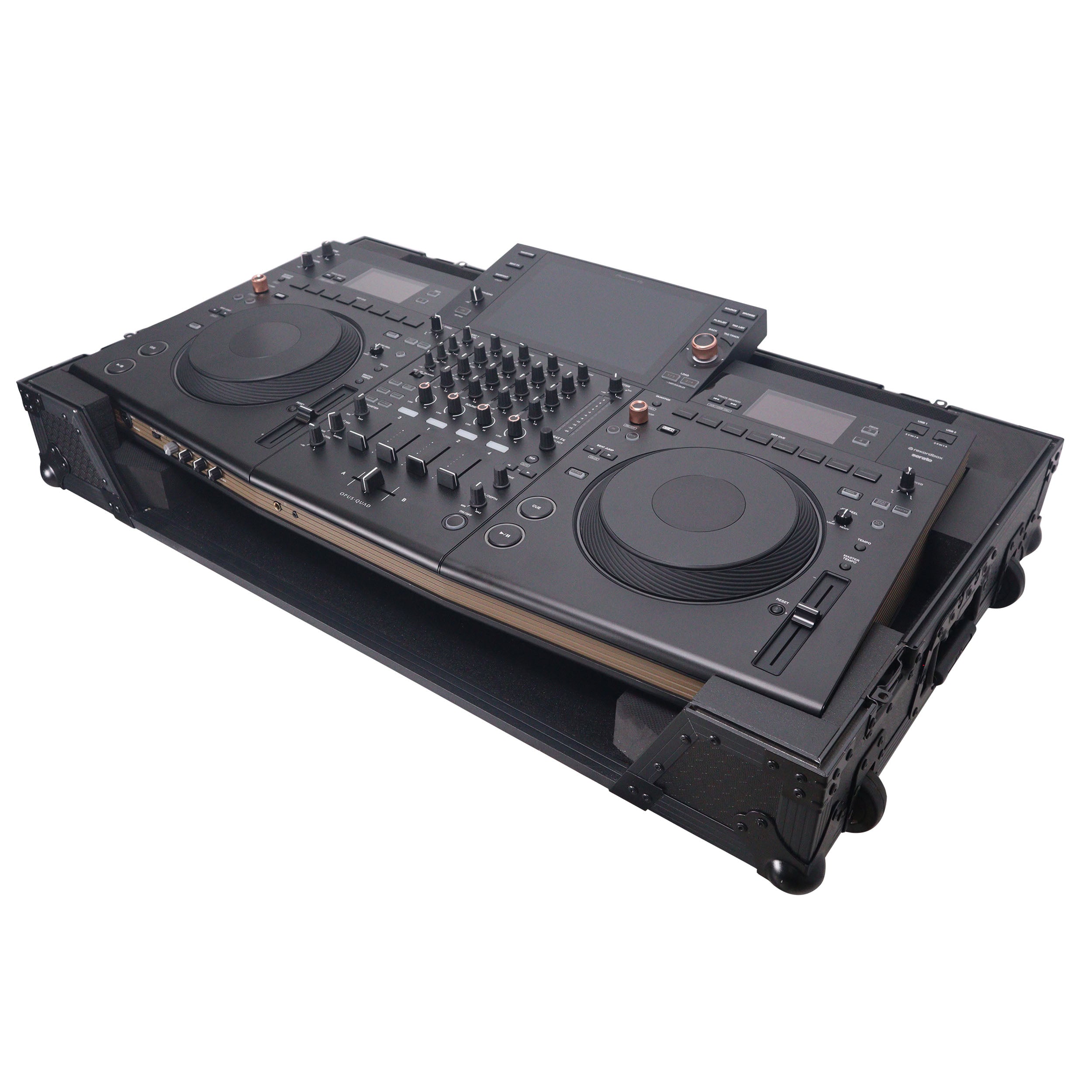 ProX ATA Flight Style Road Case For Pioneer Opus Quad DJ Controller with 1U Rack Space and Wheels - Black Finish