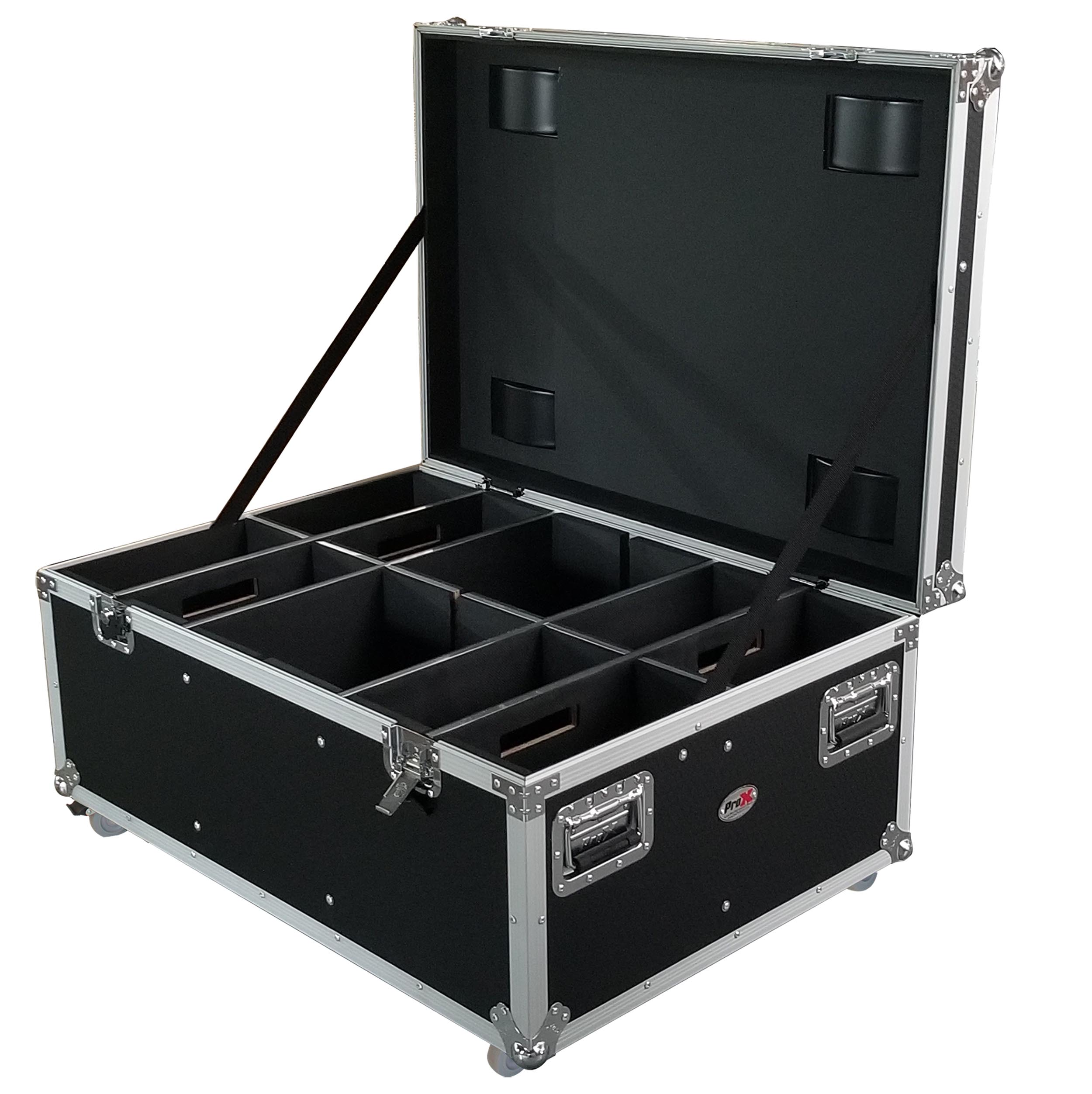 ProX Par Can Universal Utility Case 4" Wheels Will Hold 6 of 12" x12" Large or 12 of 12" x 5.5" Slim LED Par Lights