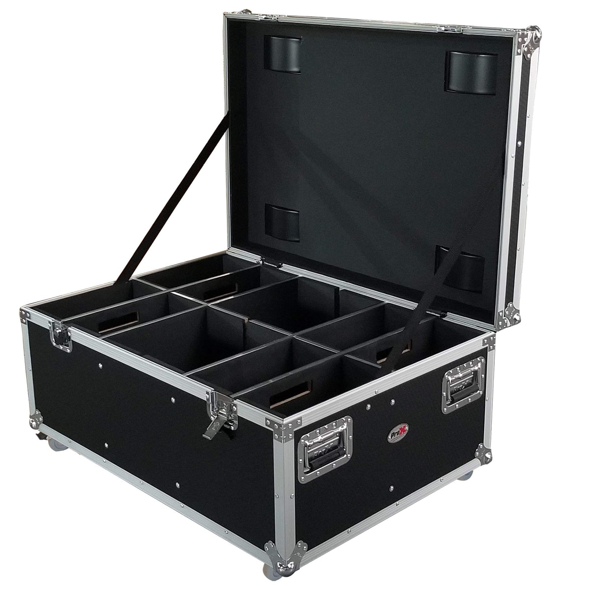 ProX Par Can Universal Utility Case 4" Wheels Will Hold 6 of 12" x12" Large or 12 of 12" x 5.5" Slim LED Par Lights.