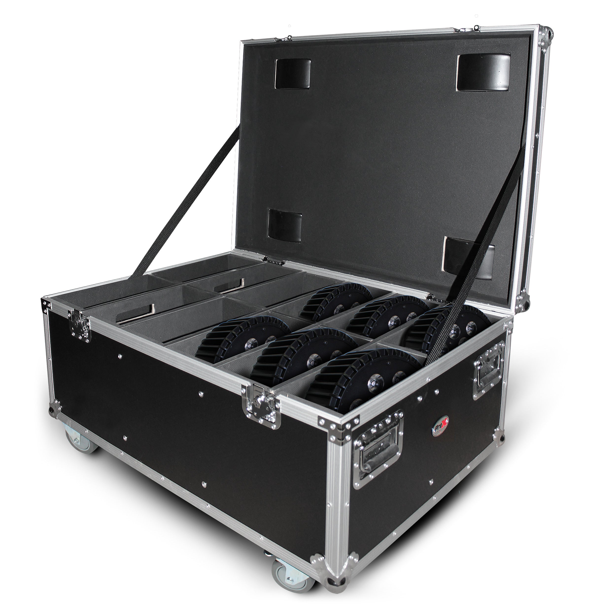 ProX Par Can Universal Utility Case 4" Wheels Will Hold 6 of 12" x12" Large or 12 of 12" x 5.5" Slim LED Par Lights