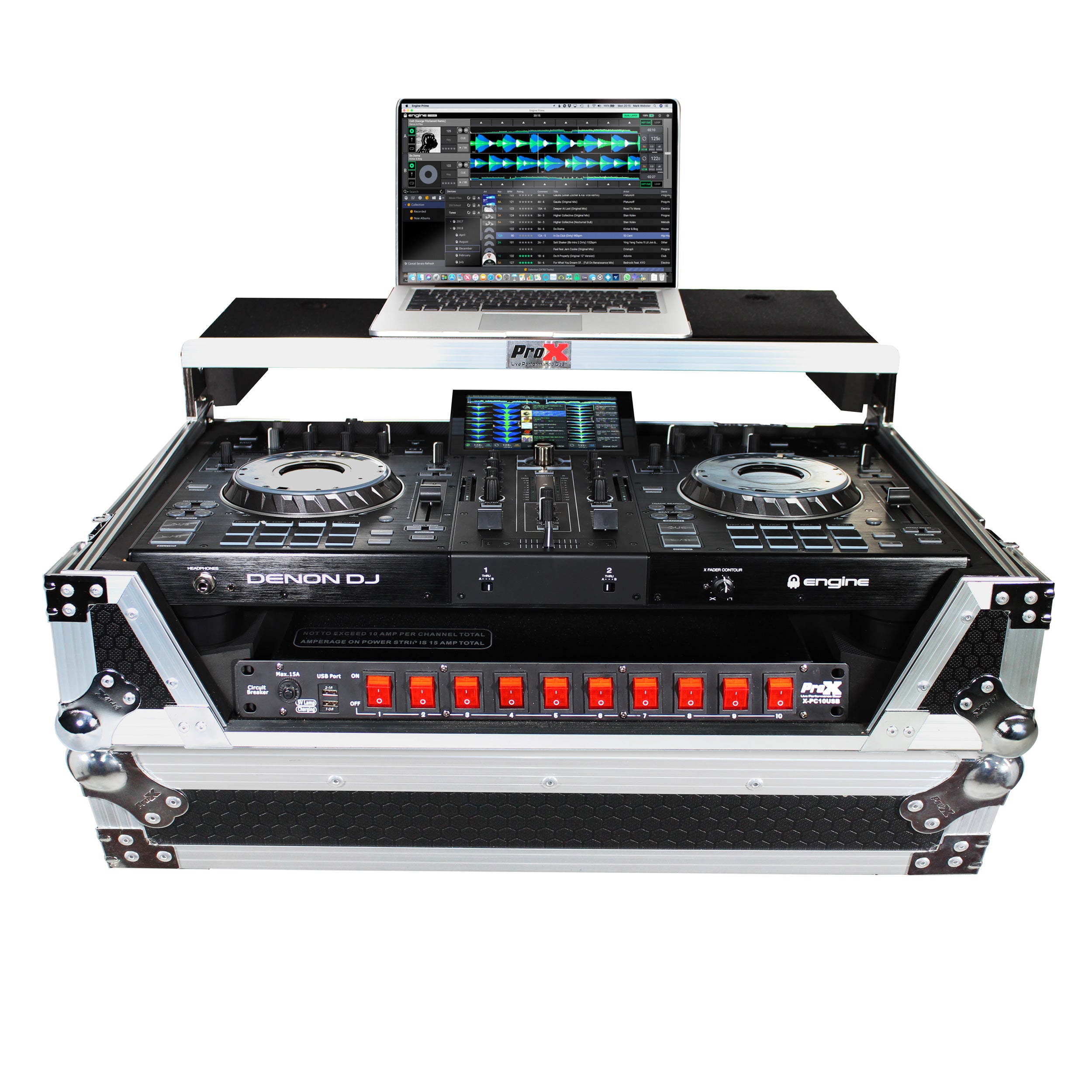 ProX ATA Flight Case For Denon PRIME 2 DJ Controller with Laptop Shelf