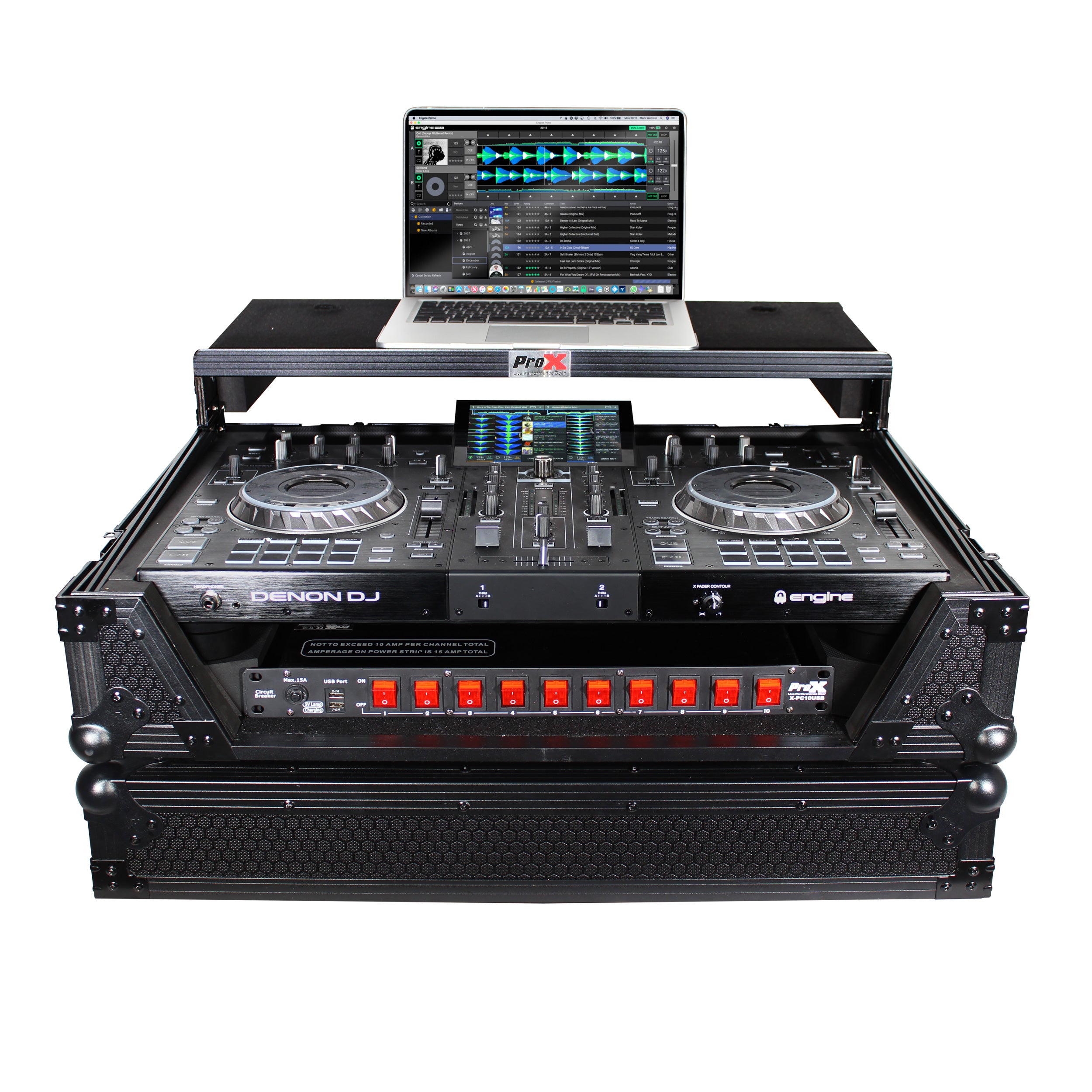 ProX ATA Flight Case For Denon PRIME 2 DJ Controller with Laptop Shelf 1U Rack Space - Black