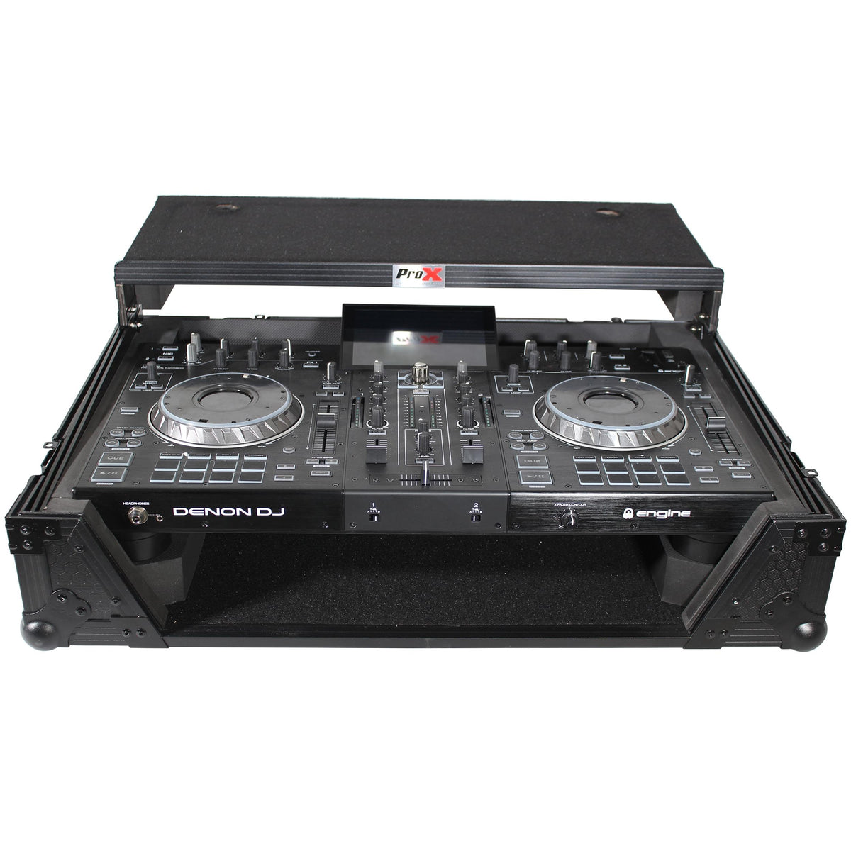 ProX ATA Flight Case For Denon PRIME 2 DJ Controller with Laptop Shelf 1U Rack Space - Black.