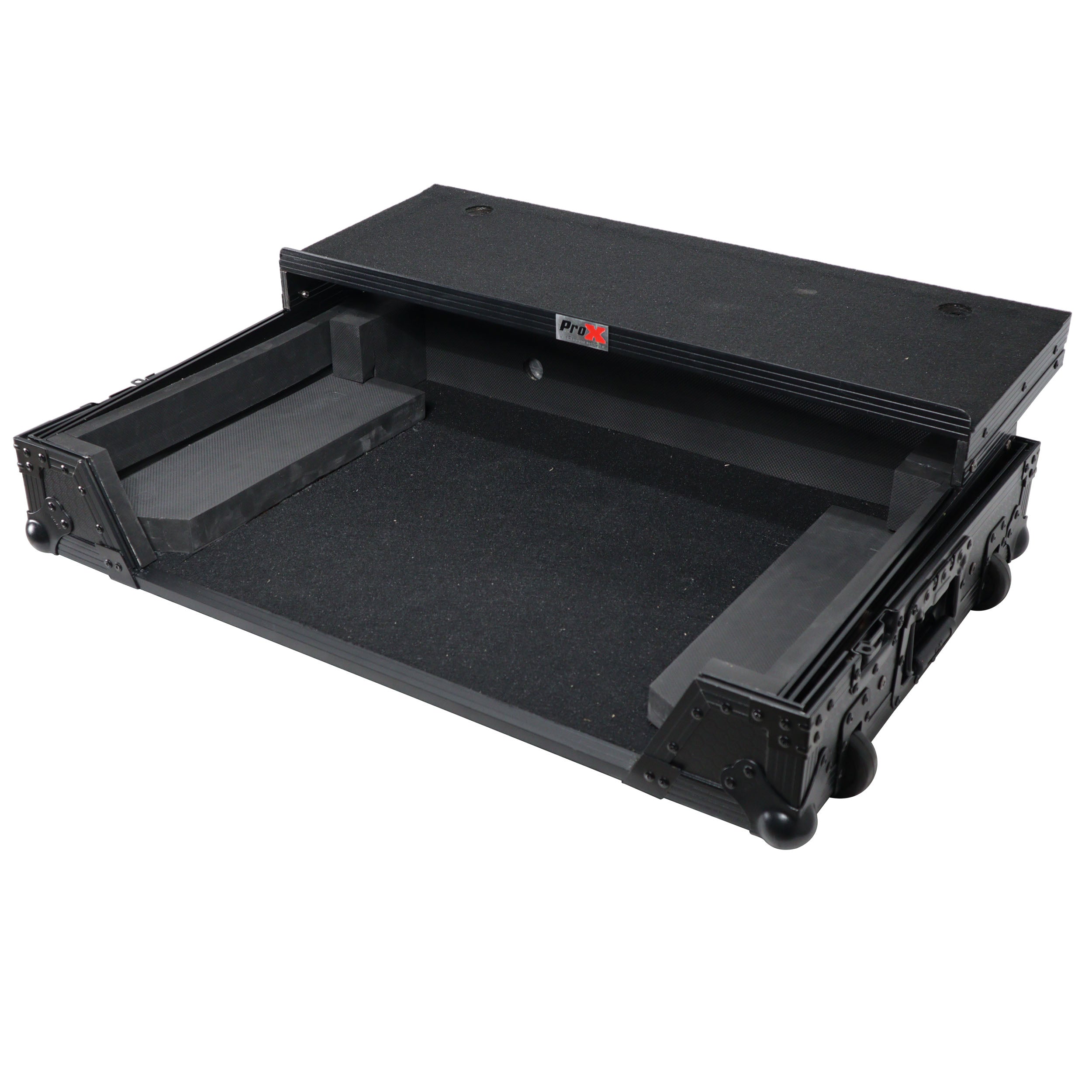 ProX ATA Flight Case For Denon PRIME 4 MK2 DJ Controller with Laptop Shelf 1U Rack Space and Wheels - Black