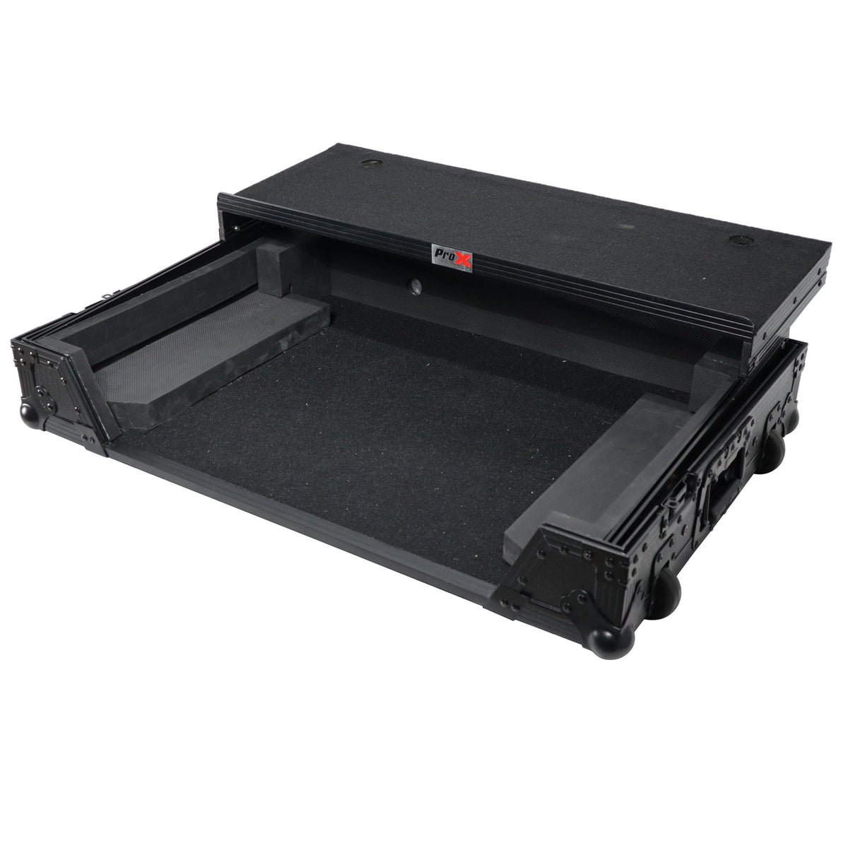 ProX ATA Flight Case For Denon PRIME 4 MK2 DJ Controller with Laptop Shelf 1U Rack Space and Wheels - Black.