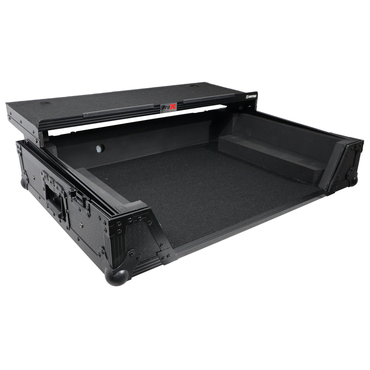 ProX ATA Flight Case For Denon PRIME 4 MK2 DJ Controller with Laptop Shelf 1U Rack Space and Wheels - Black.