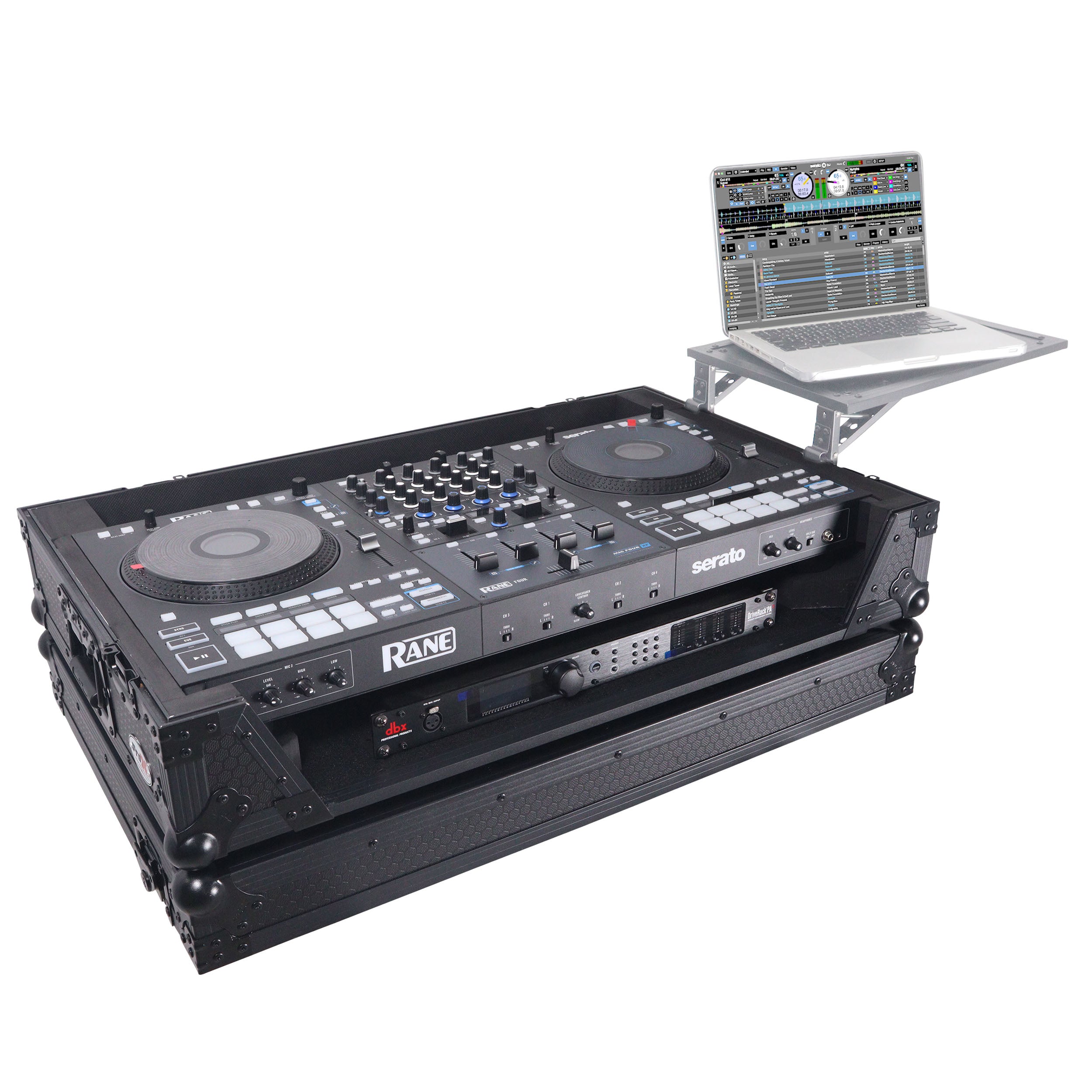 ProX ATA Flight Style Road Case For RANE Four or RANE Performer DJ Controller with 1U Rack Space and Wheels - Black Finish