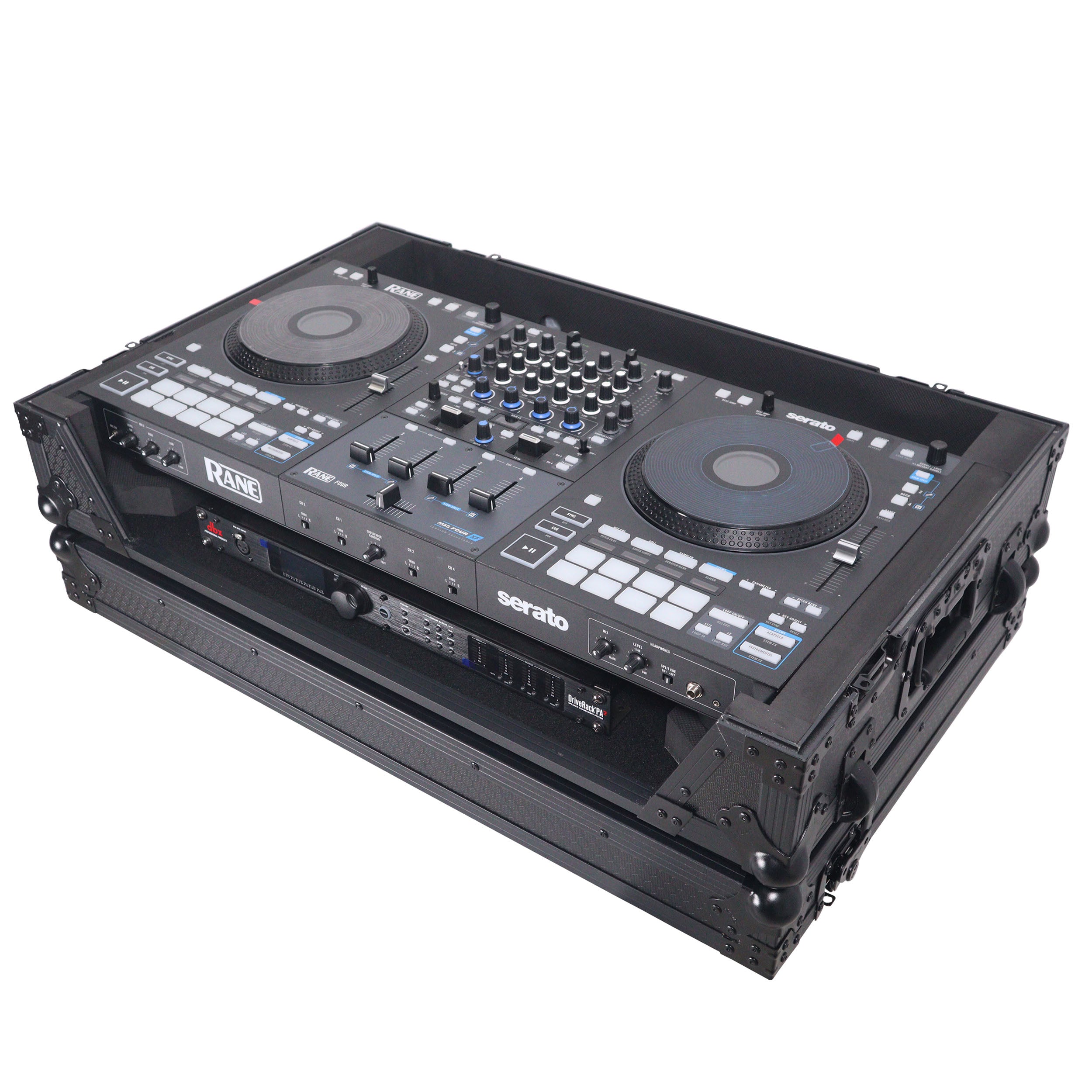 ProX ATA Flight Style Road Case For RANE Four or RANE Performer DJ Controller with 1U Rack Space and Wheels - Black Finish