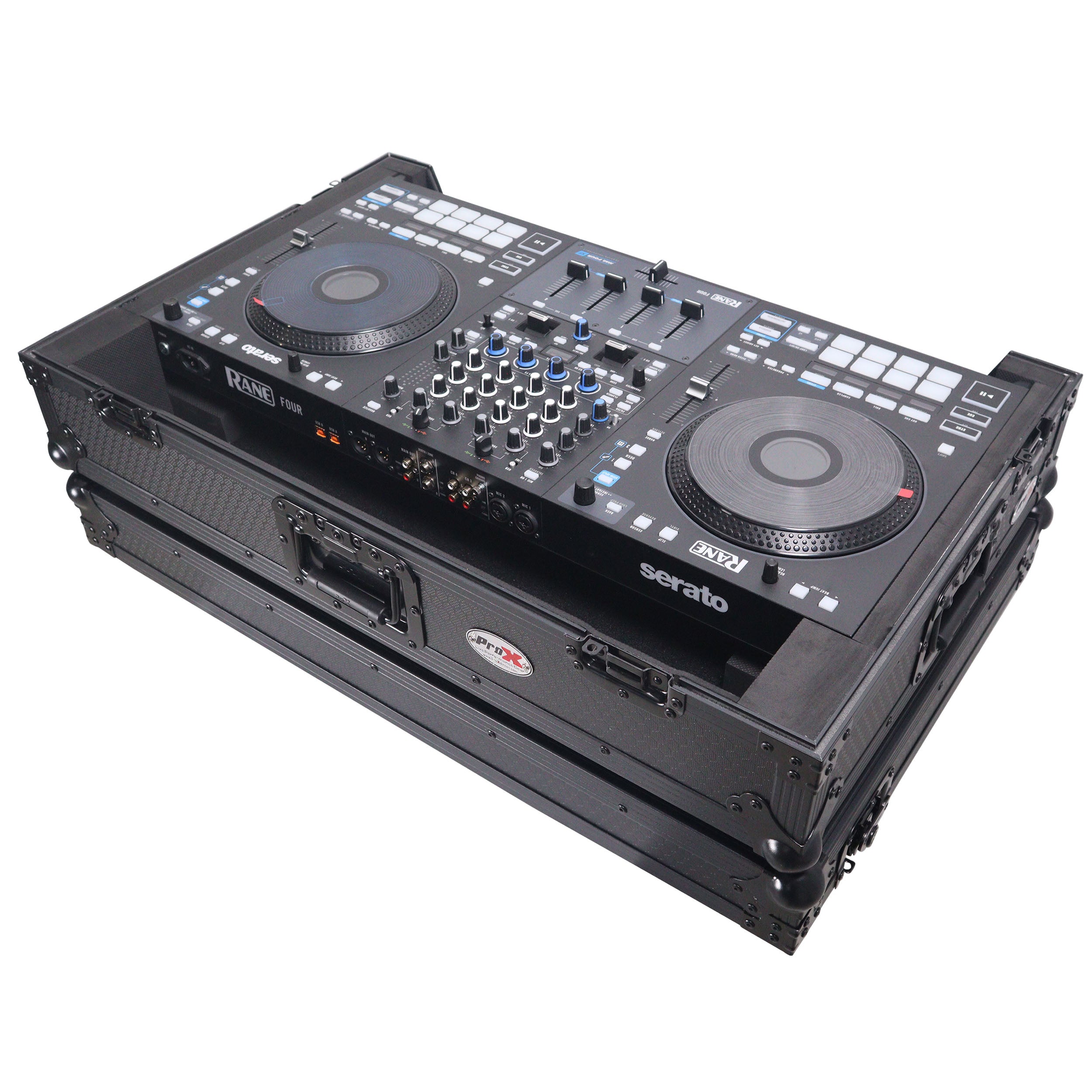 ProX ATA Flight Style Road Case For RANE Four or RANE Performer DJ Controller with 1U Rack Space and Wheels - Black Finish