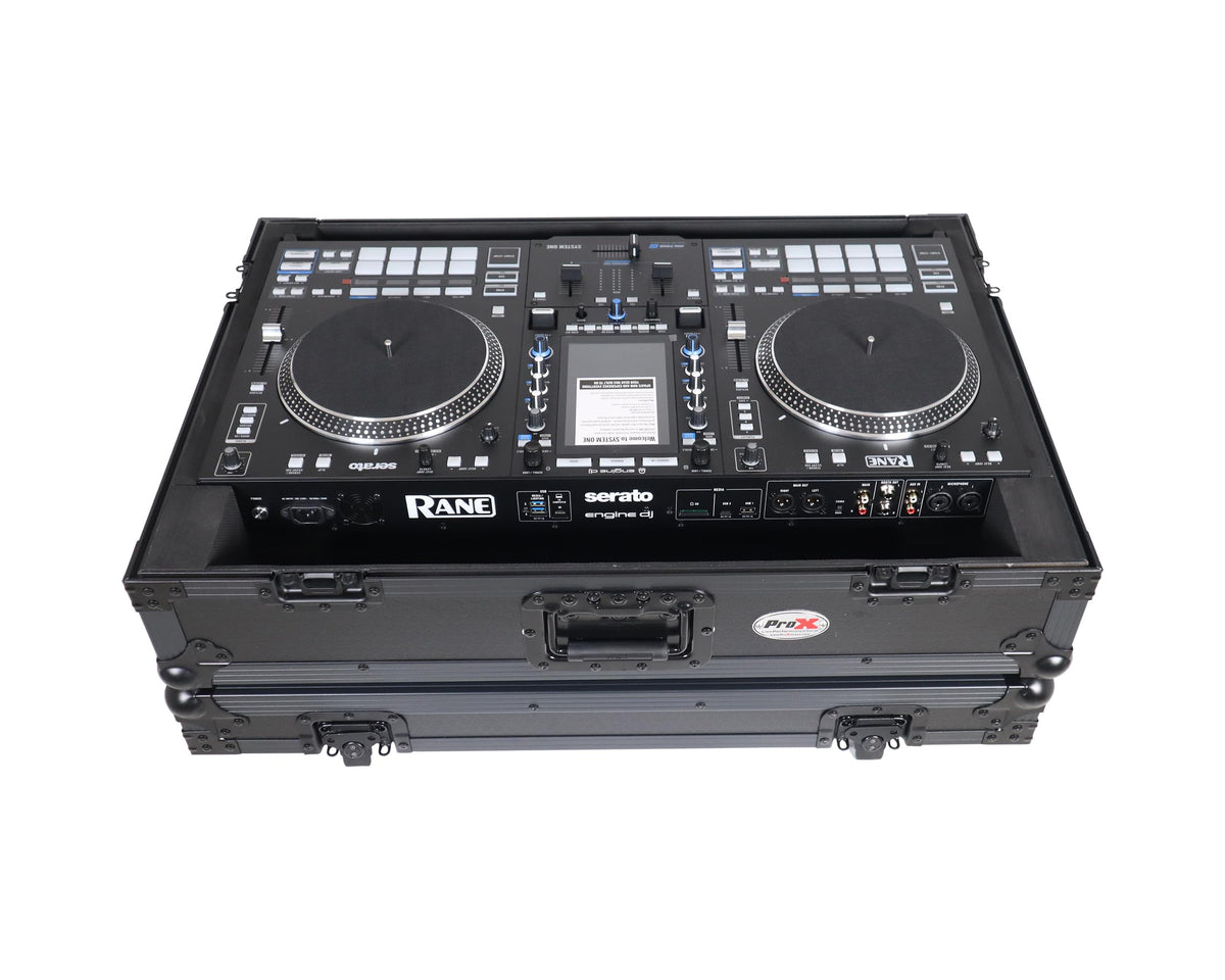 ProX Flight Case For RANE SYSTEM ONE Dj Controller Wheels Black on Black 1U.