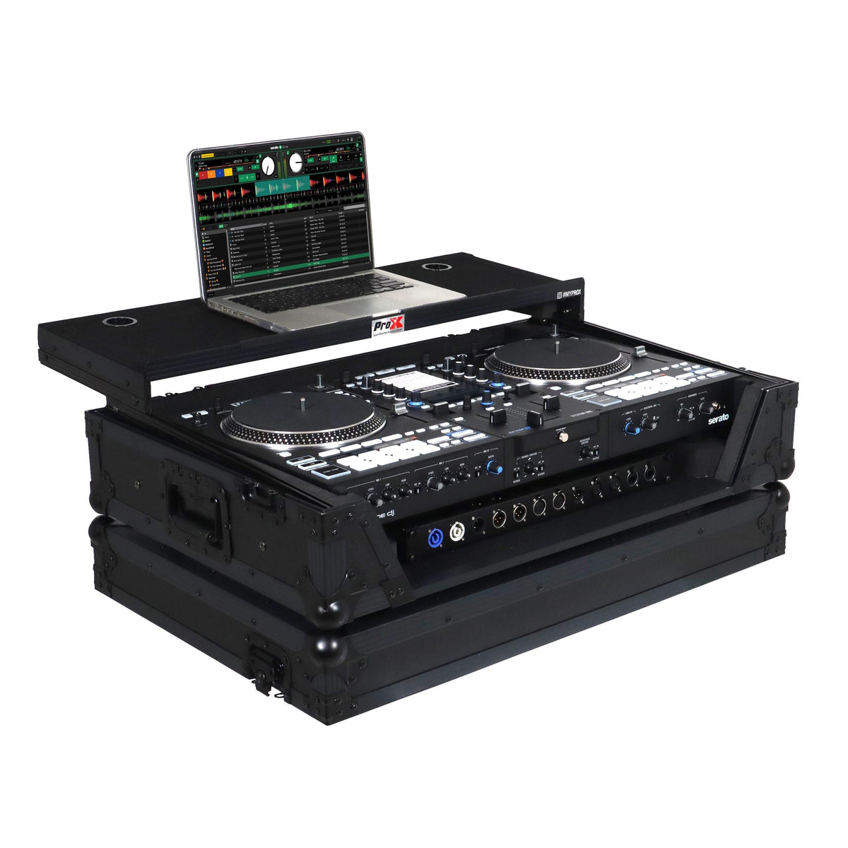 ProX Flight Case For RANE SYSTEM ONE Dj Controller Sliding Laptop Shelf & Wheels Black on Black LED Kit 1U.