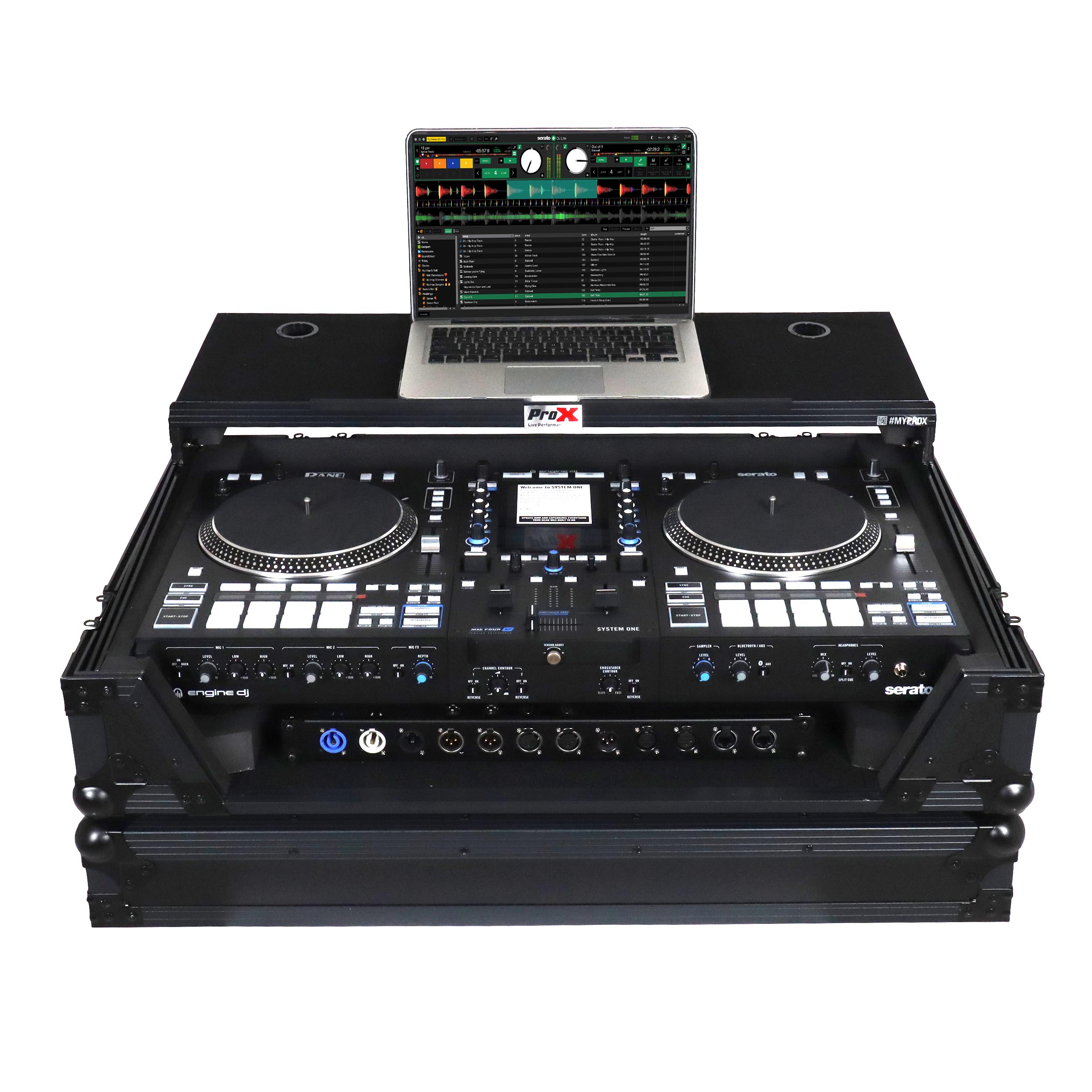ProX Flight Case For RANE SYSTEM ONE Dj Controller Sliding Laptop Shelf & Wheels Black on Black LED Kit 1U