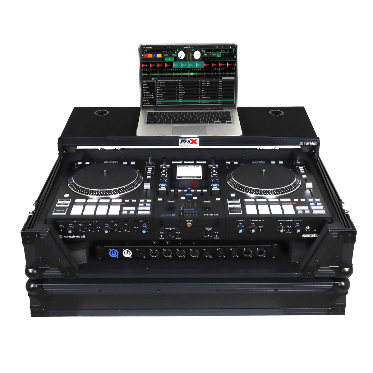 ProX Flight Case For RANE SYSTEM ONE Dj Controller Sliding Laptop Shelf & Wheels Black on Black LED Kit 1U.