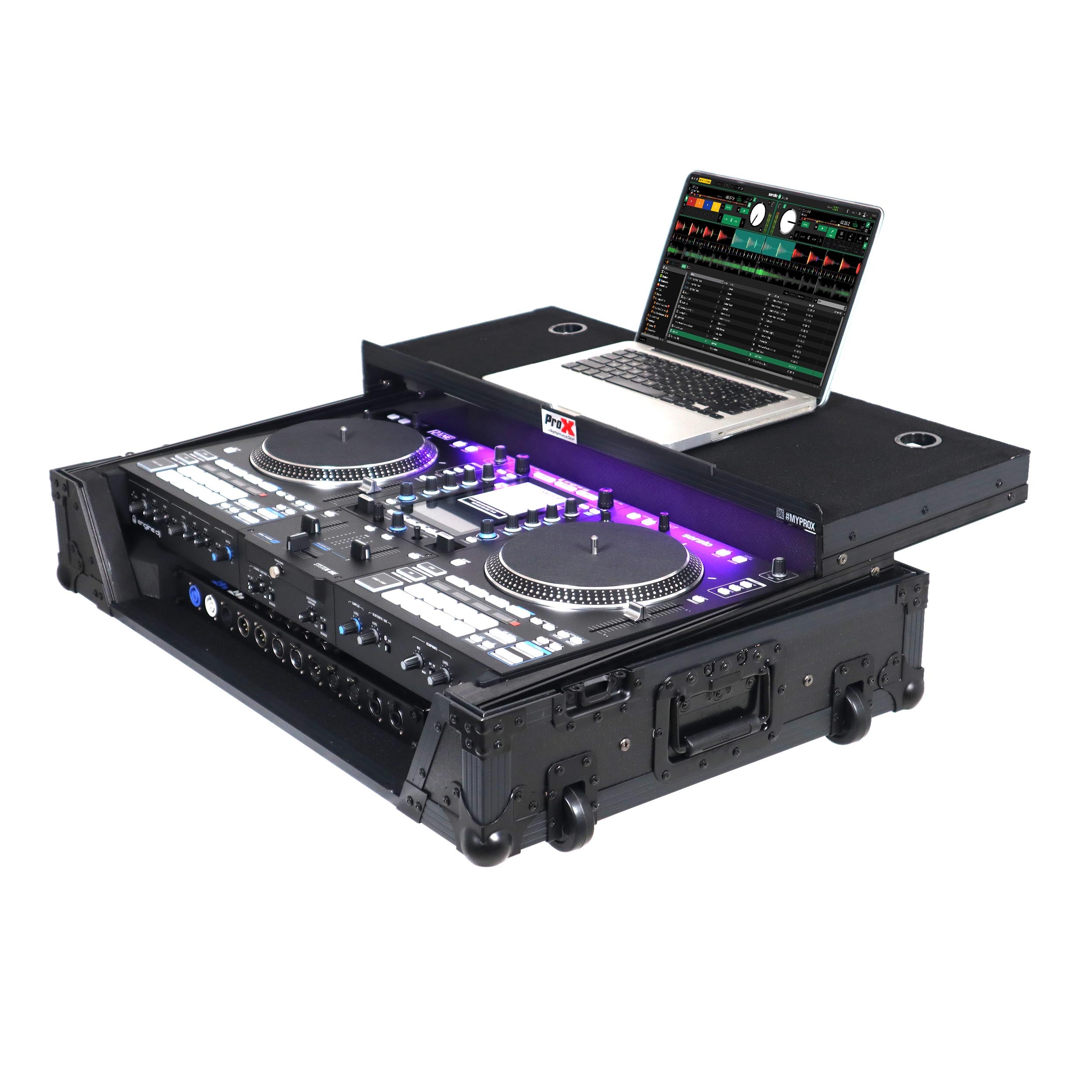 ProX Flight Case For RANE SYSTEM ONE Dj Controller Sliding Laptop Shelf & Wheels Black on Black LED Kit 1U