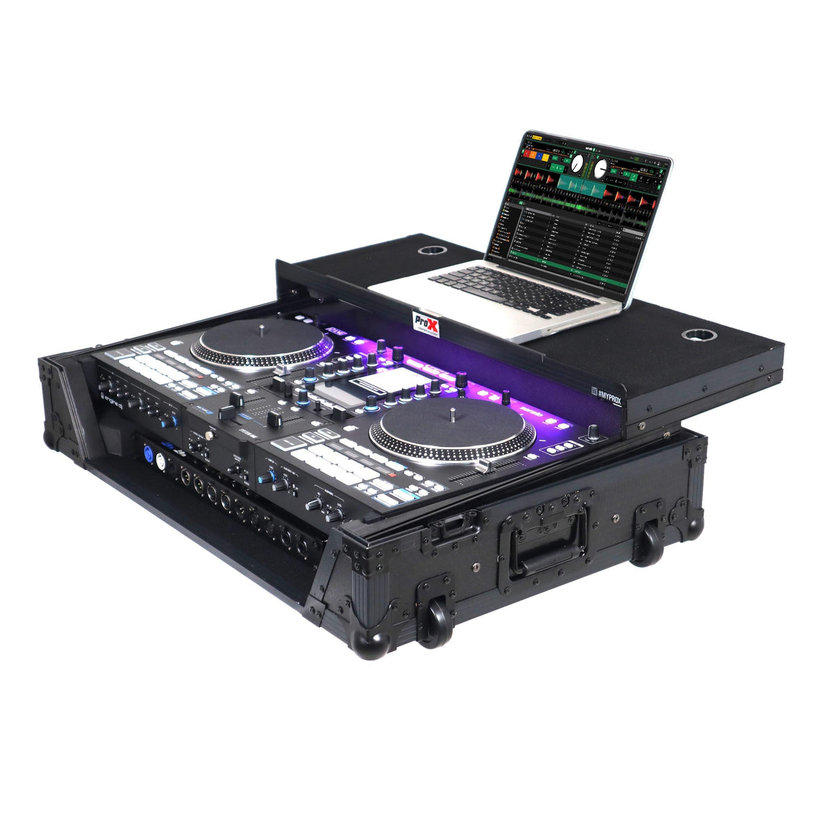 ProX Flight Case For RANE SYSTEM ONE Dj Controller Sliding Laptop Shelf & Wheels Black on Black LED Kit 1U.
