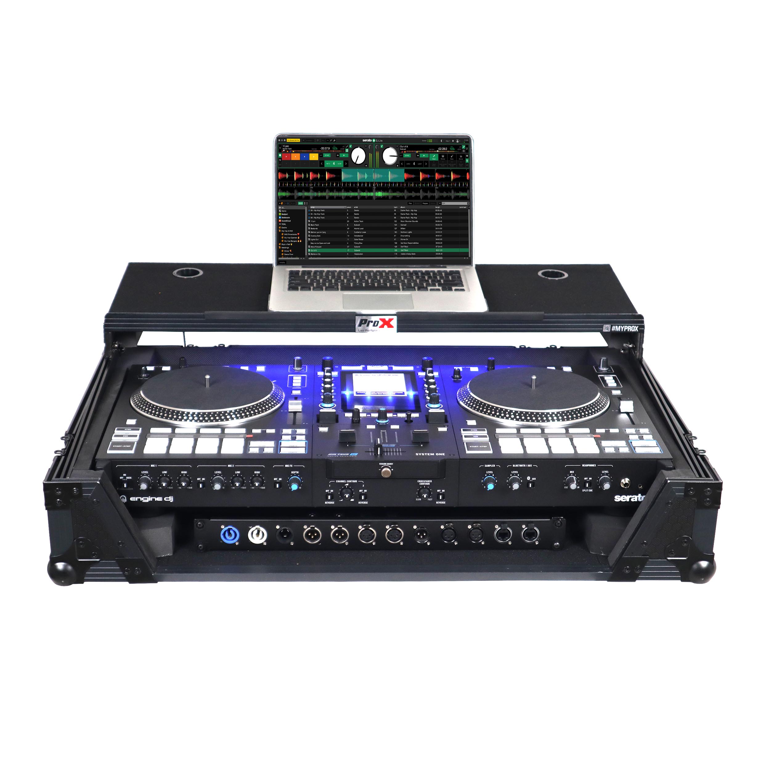 ProX Flight Case For RANE SYSTEM ONE Dj Controller Sliding Laptop Shelf & Wheels Black on Black LED Kit 1U