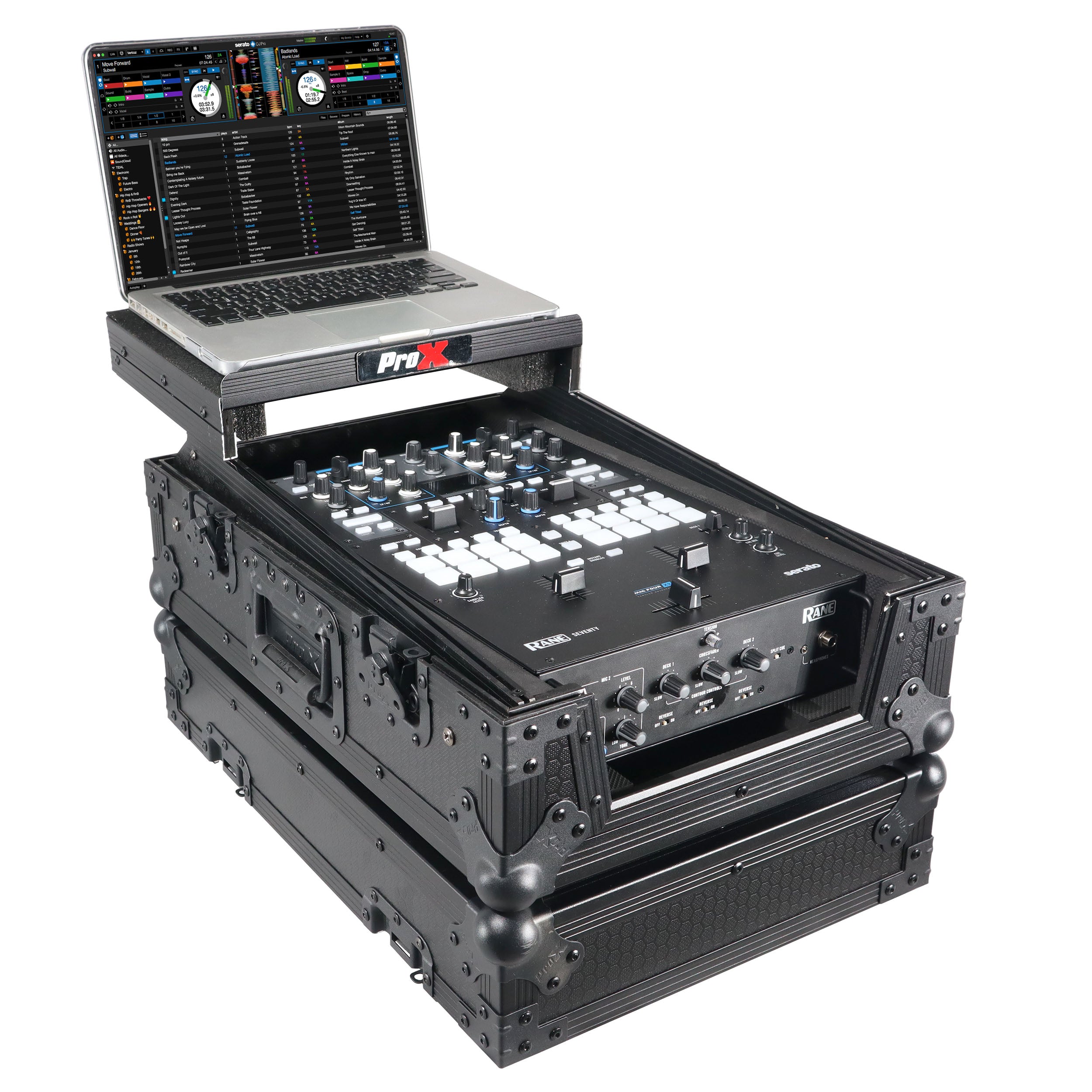 ProX 11" DJ Mixer Road Case W/Laptop Shelf for Rane Seventy-Two 72 and Rane Seventy (Black on Black)