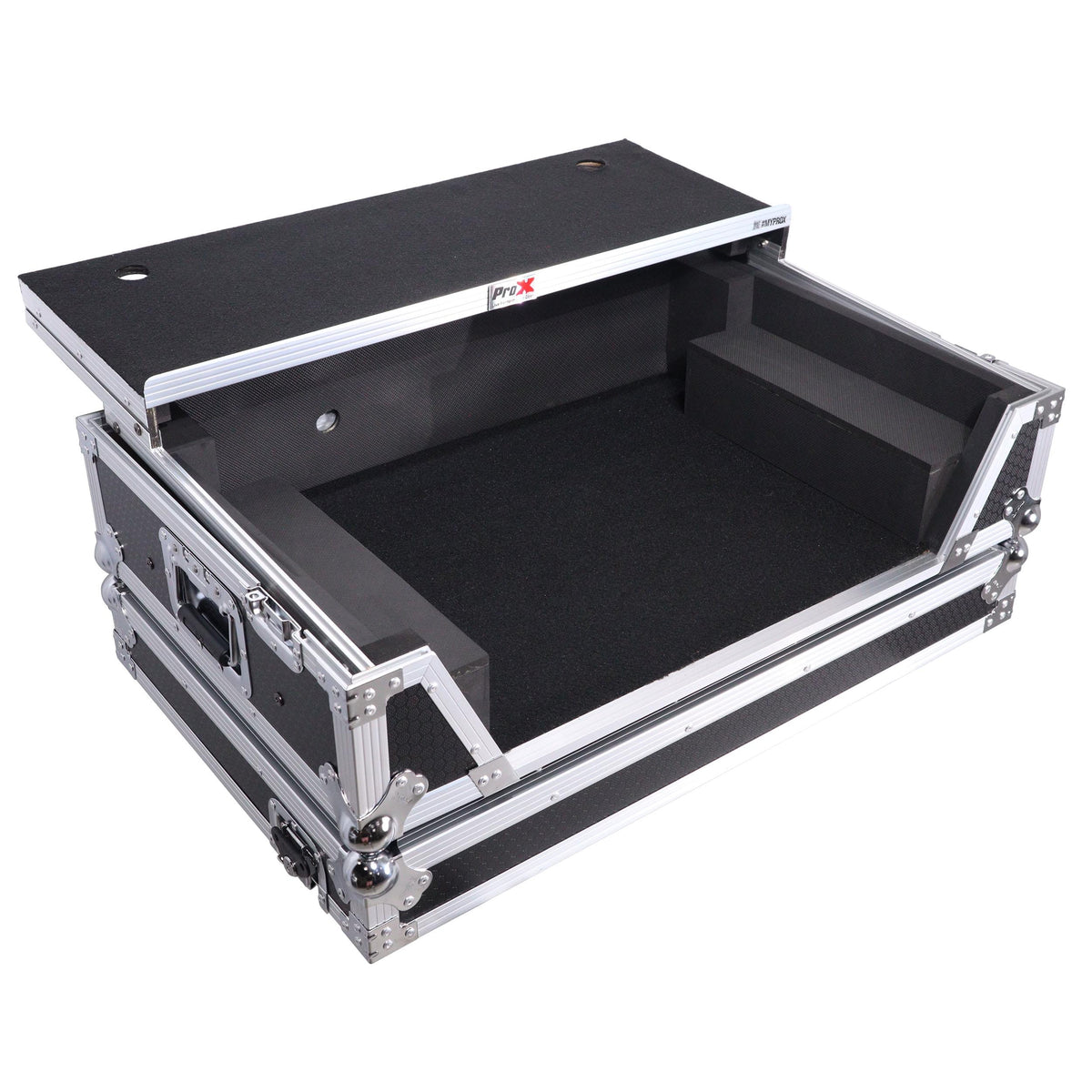 ProX Flight Style Road Case For Pioneer DDJ-FLX10 or DDJ-GRV6 DJ Controller with Laptop Shelf 2U Rack Space Wheels.