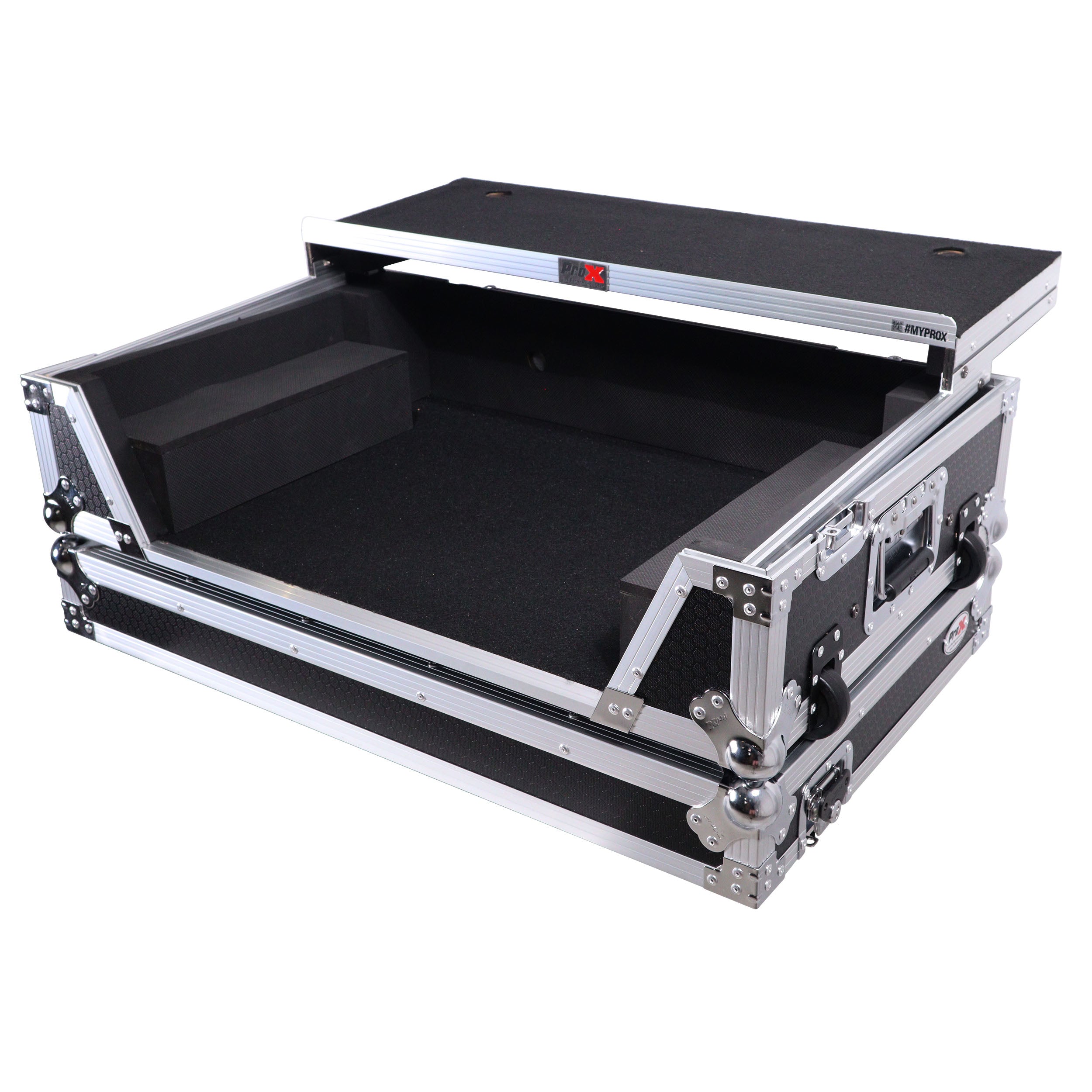 ProX Flight Style Road Case For Pioneer DDJ-FLX10 or DDJ-GRV6 DJ Controller with Laptop Shelf 2U Rack Space Wheels