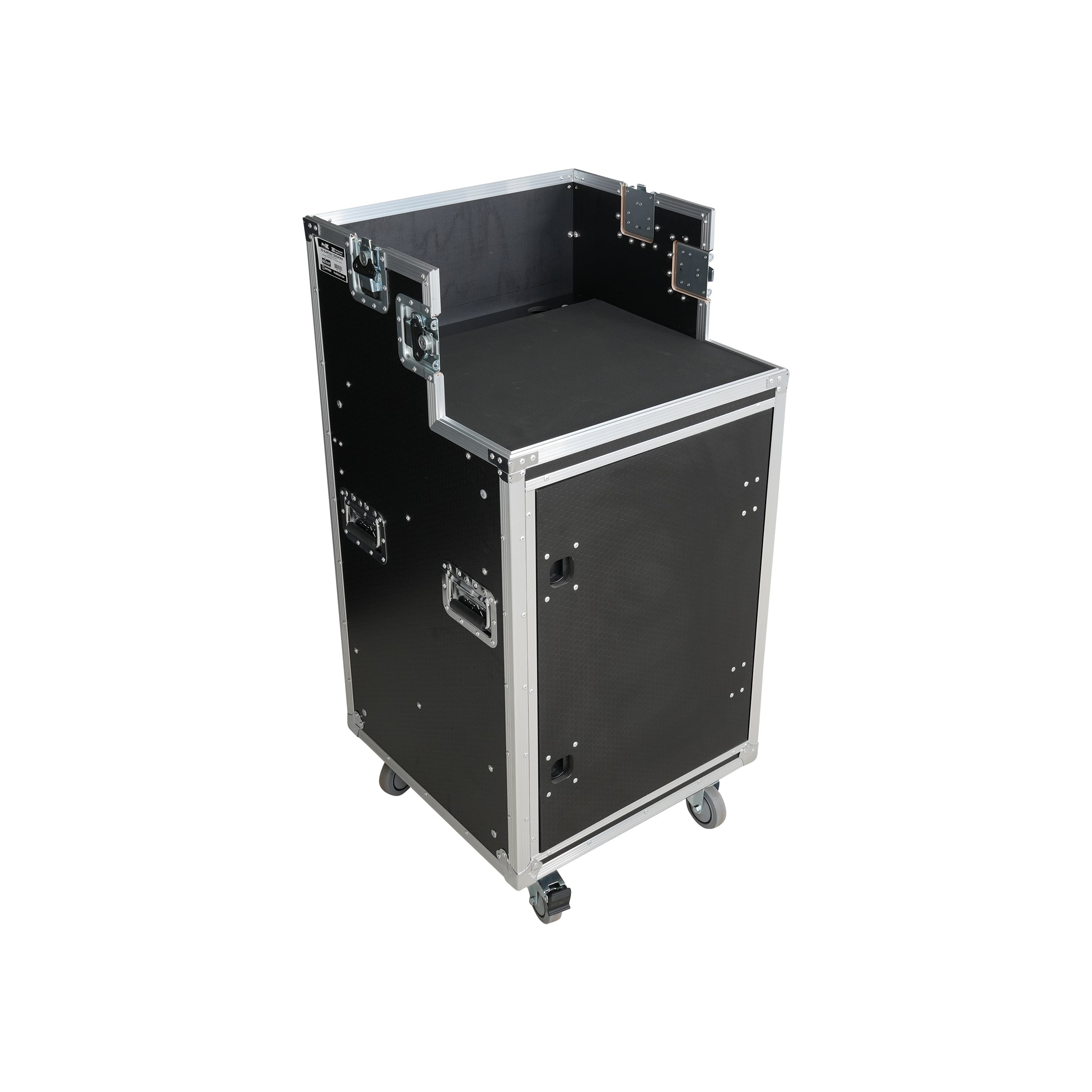ProX 16U Shockmount Slam Door Rack Flight Case with Integrated Console Compartment, Sliding Doors and Casters for AV Production