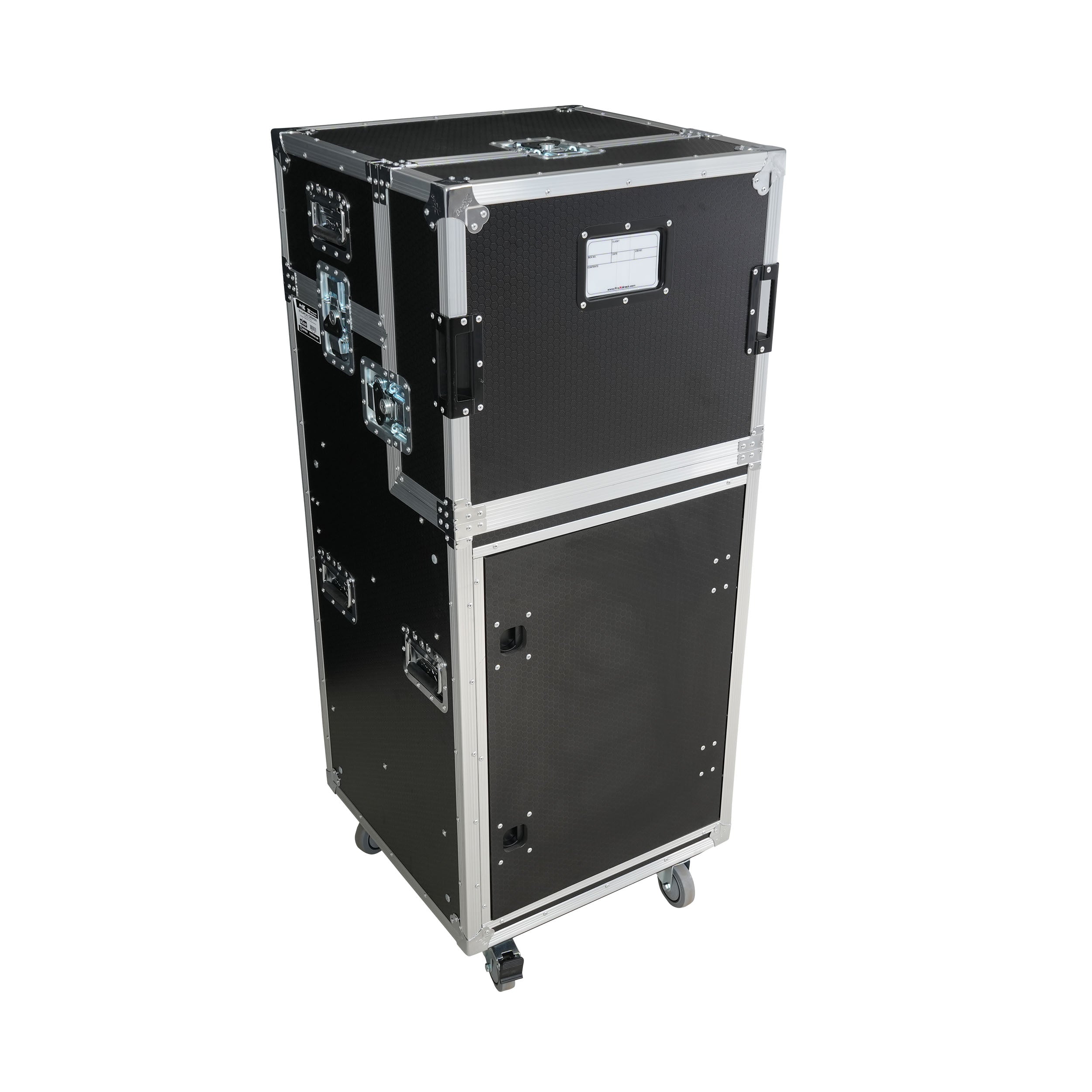 ProX 16U Shockmount Slam Door Rack Flight Case with Integrated Console Compartment, Sliding Doors and Casters for AV Production