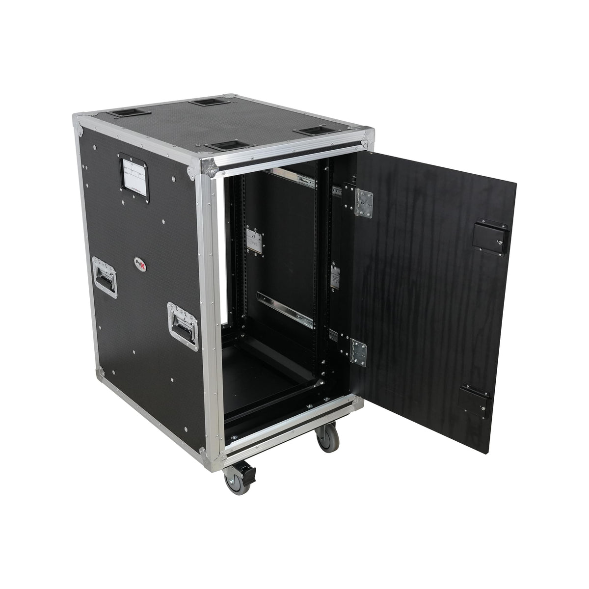 ProX 18U 20" Deep Vertical Rack to Rack Shock Mount Case with 2 Sliding Slam Doors & 4" Caster Wheels.