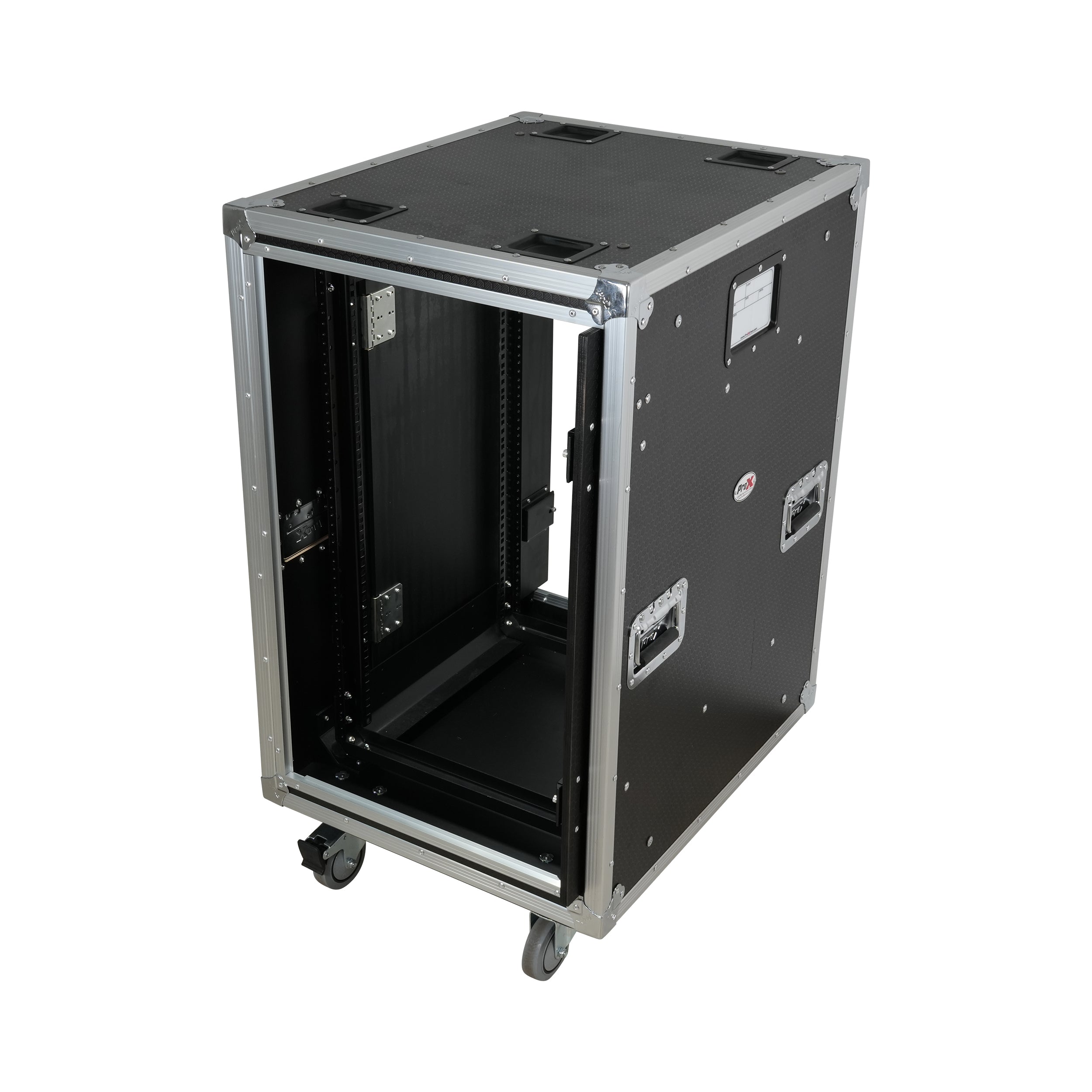 ProX 18U 20" Deep Vertical Rack to Rack Shock Mount Case with 2 Sliding Slam Doors & 4" Caster Wheels