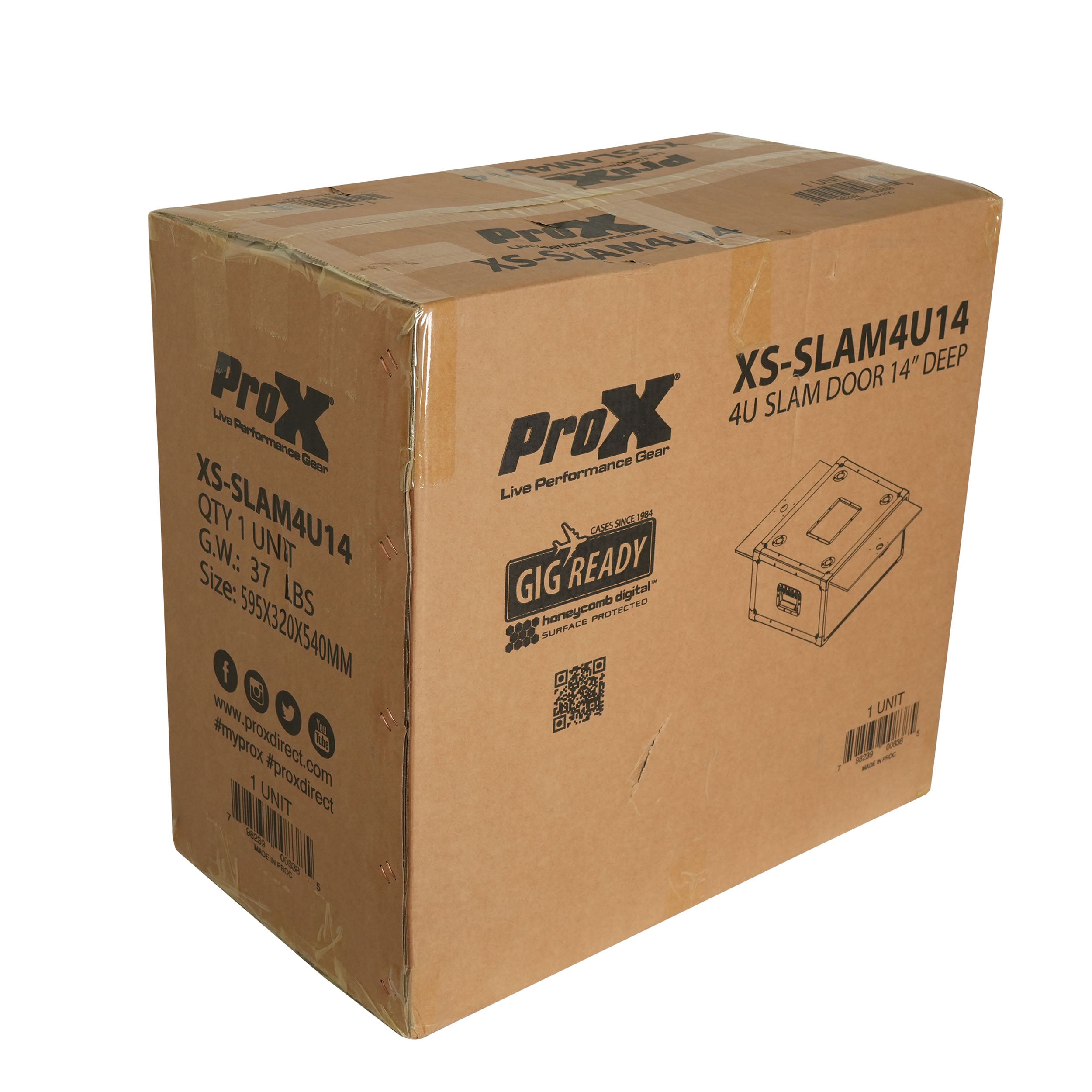 ProX 4U Vertical Shockmount Rack Case 14" Depth with Dual Top Sliding Slam Doors