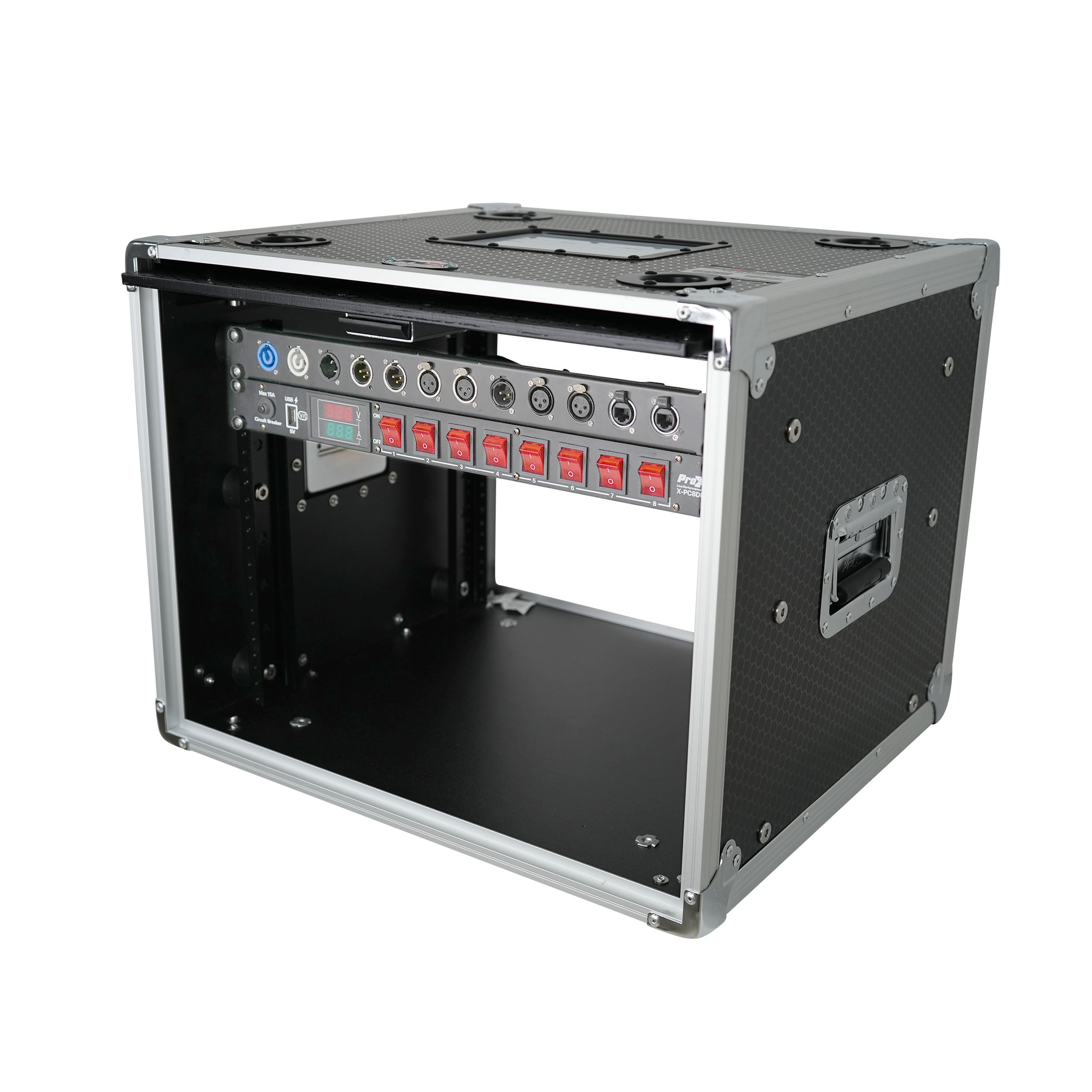 ProX 8U Vertical Shockmount Rack Case 14" Depth with Dual Top Sliding Slam Doors