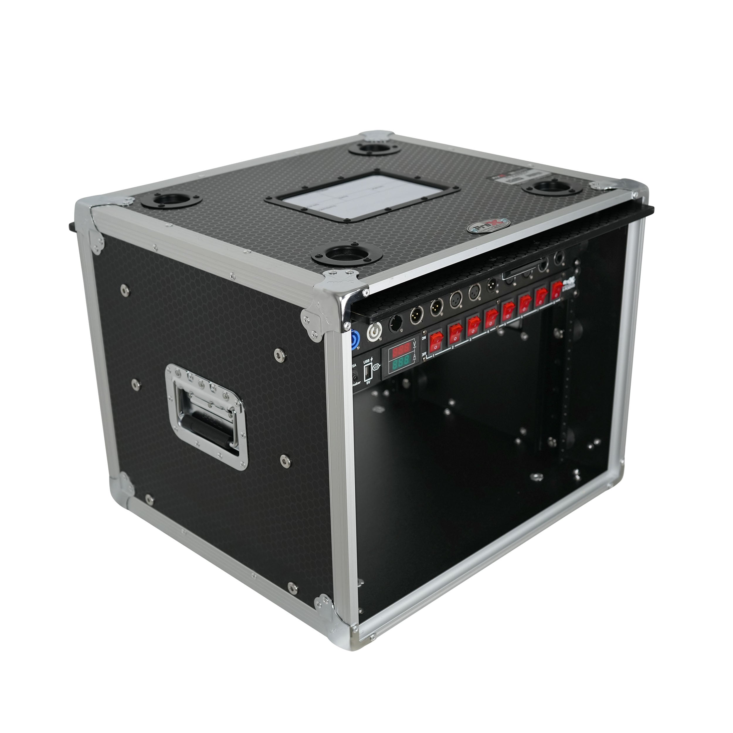 ProX 8U Vertical Shockmount Rack Case 14" Depth with Dual Top Sliding Slam Doors