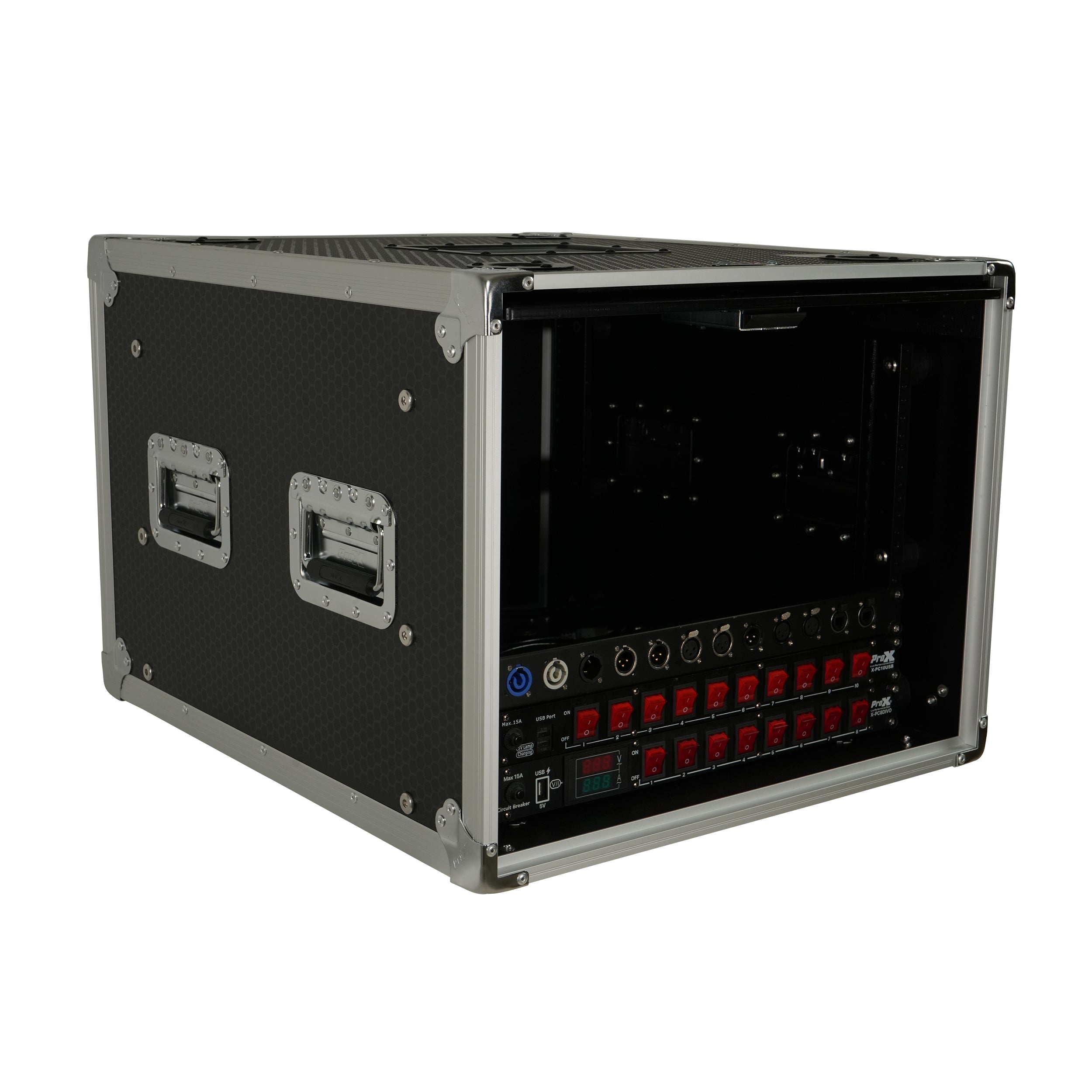 ProX 8U Vertical Shockmount Rack Case 20" Depth with Dual Top Sliding Slam Doors