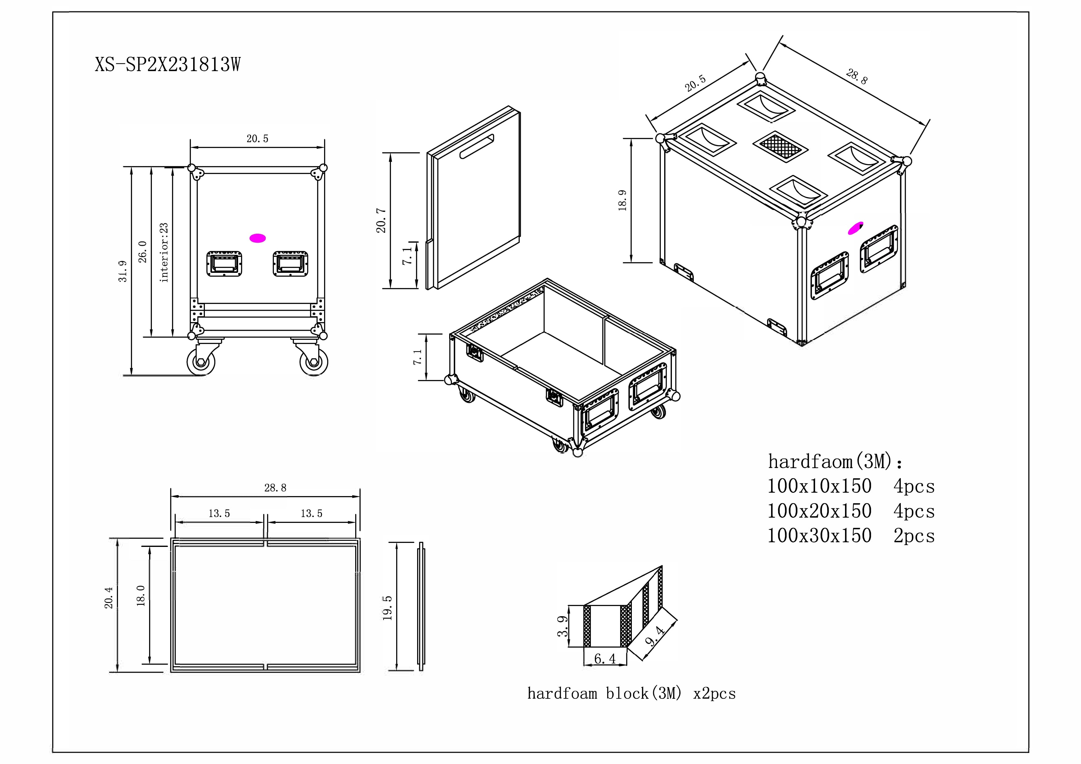 ProX Universal ATA Dual Speaker Flight Case for 2x RCF NX12-SMA Turbosound TFM122m Speaker and similar sizes 23x18x13 in.