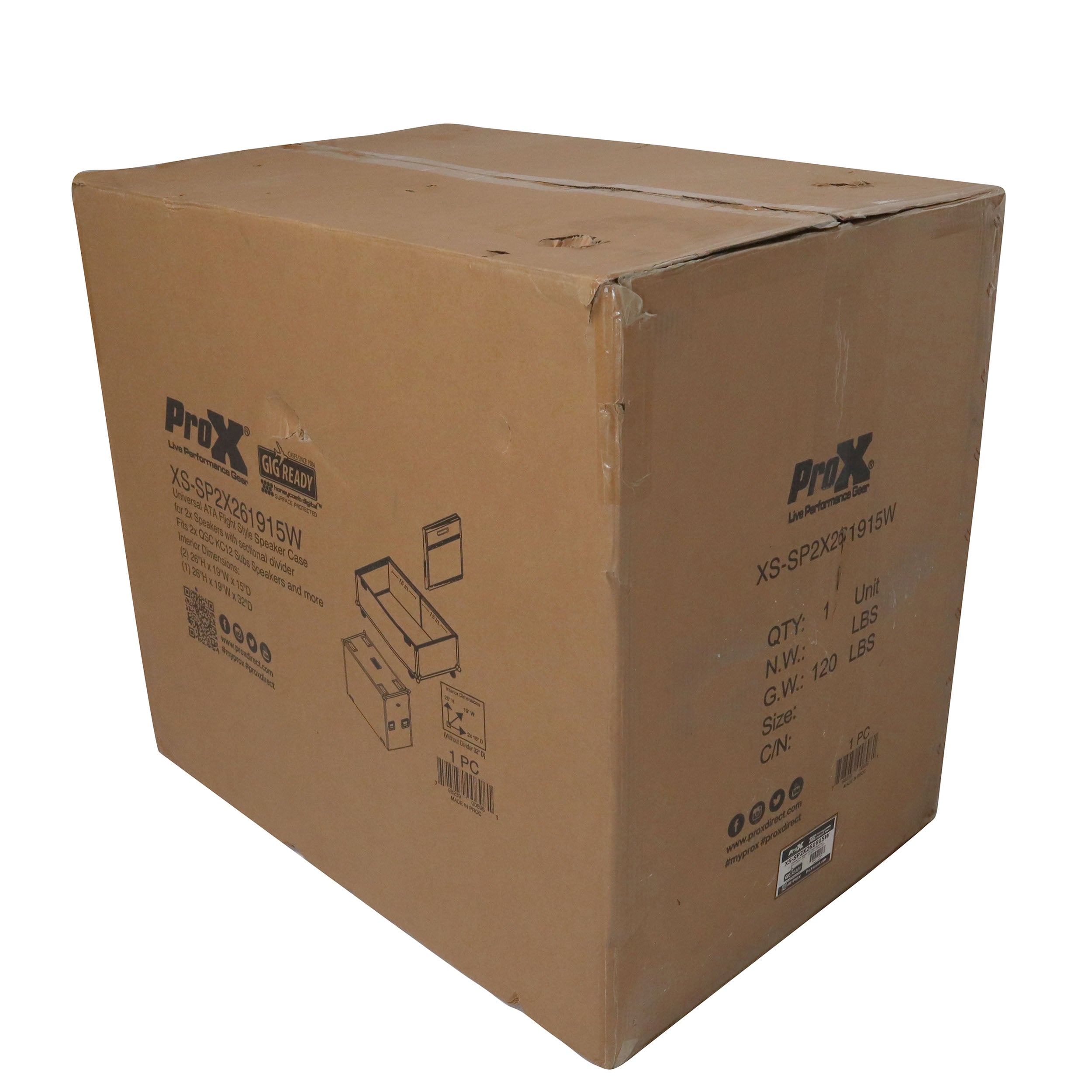 ProX ATA Dual Speaker Flight Case For QSC KC12 Sub 26H x15Wx19L in.