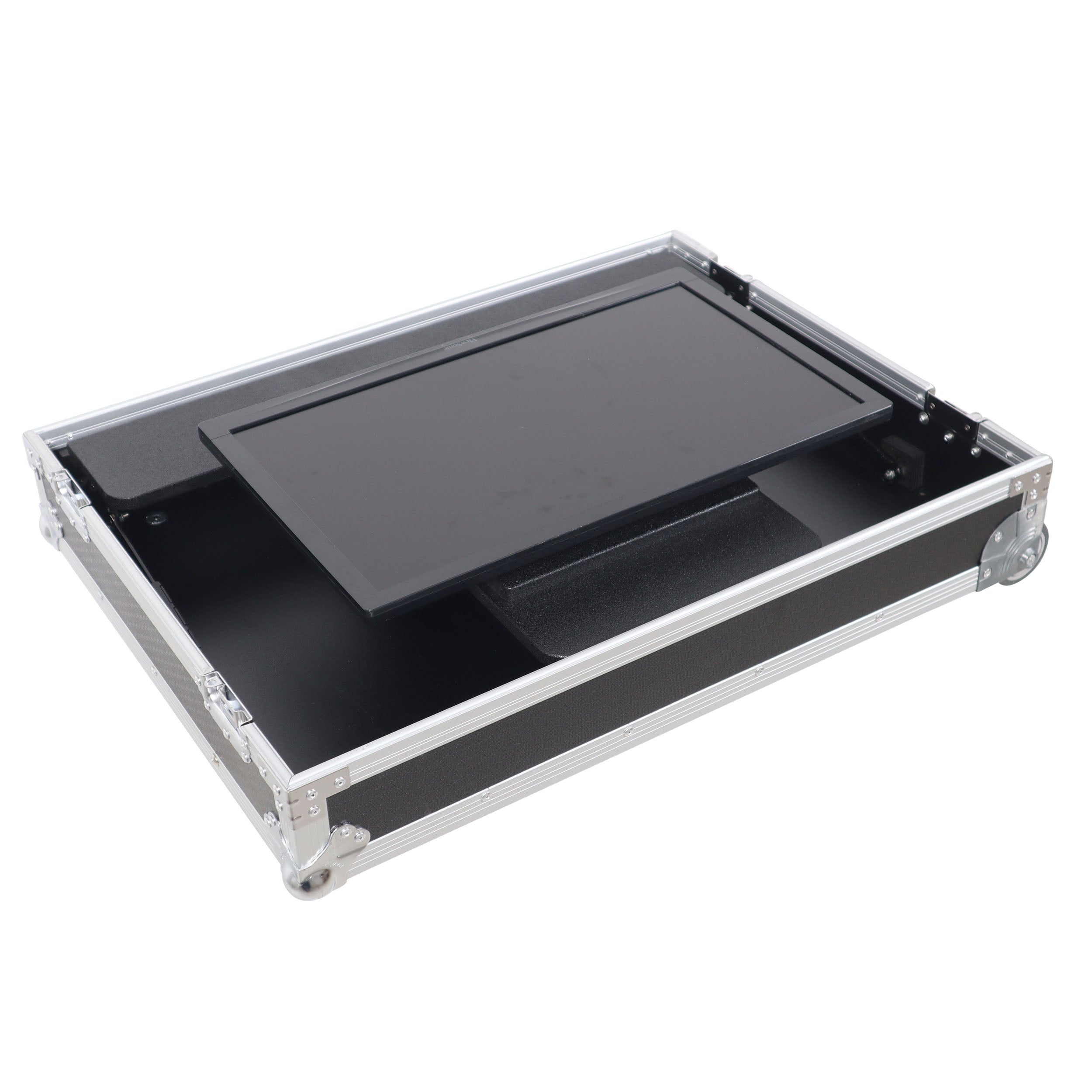 ProX 32" LED Floor Monitor LED TV ATA Flight Style Road with Adjustable Angle Tilt and go Low Profile Wheels