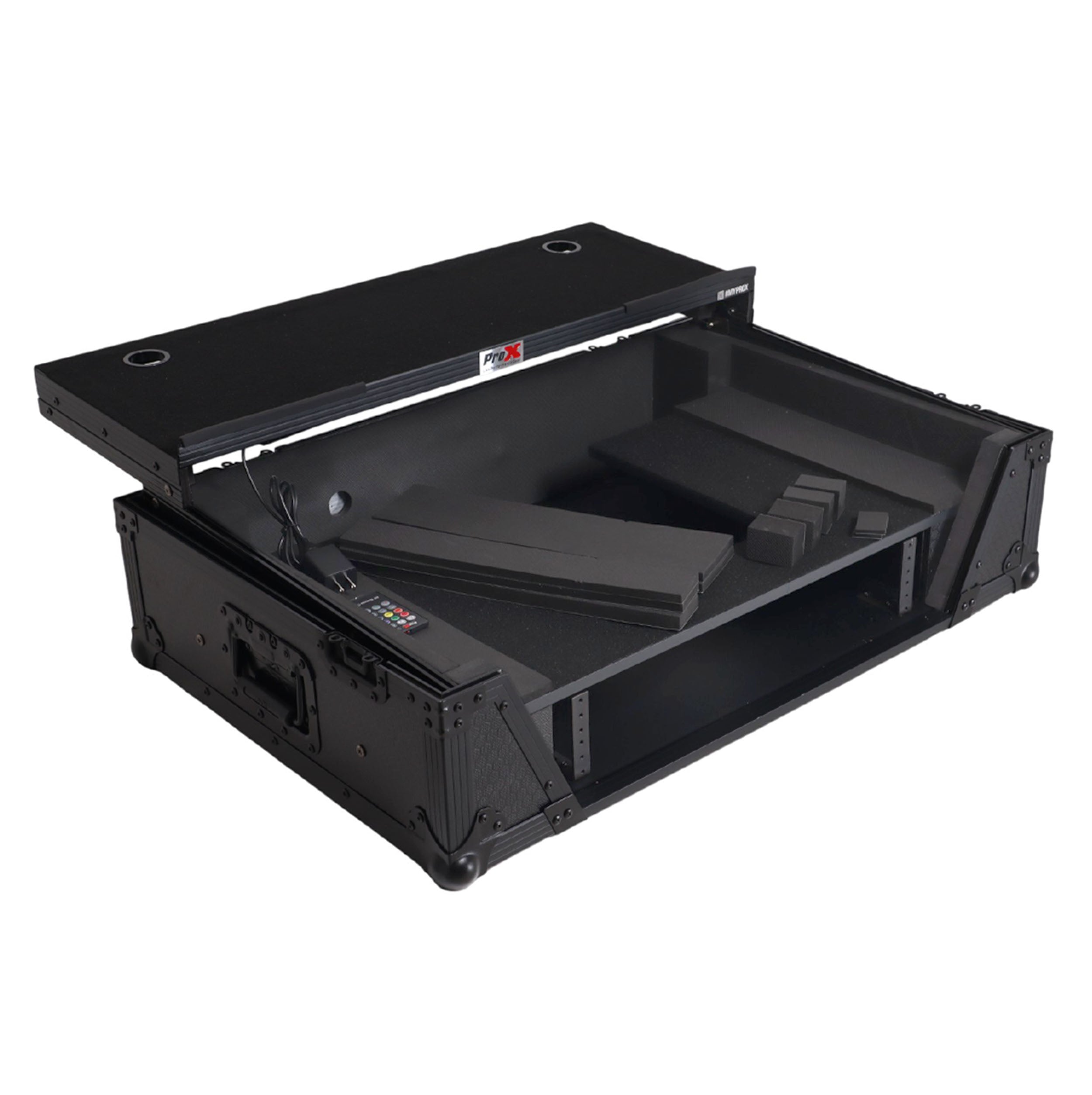 ProX 2U Flight Road Case For Pioneer DDJ-FLX10 REV5 REV7 DJ Controller with Laptop Shelf Wheels LED Black Finish