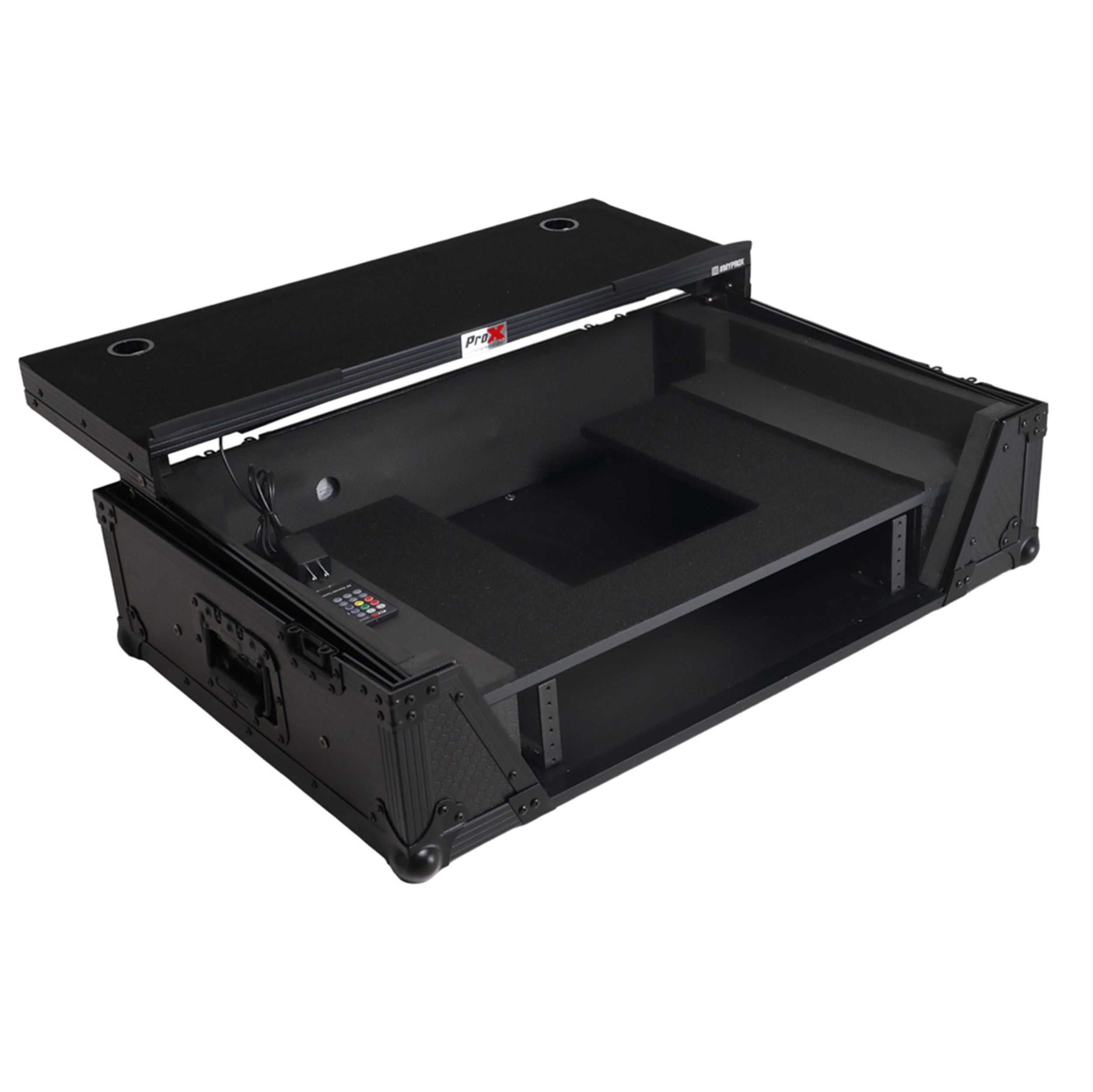 ProX 2U Flight Road Case For Pioneer DDJ-FLX10 REV5 REV7 DJ Controller with Laptop Shelf Wheels LED Black Finish