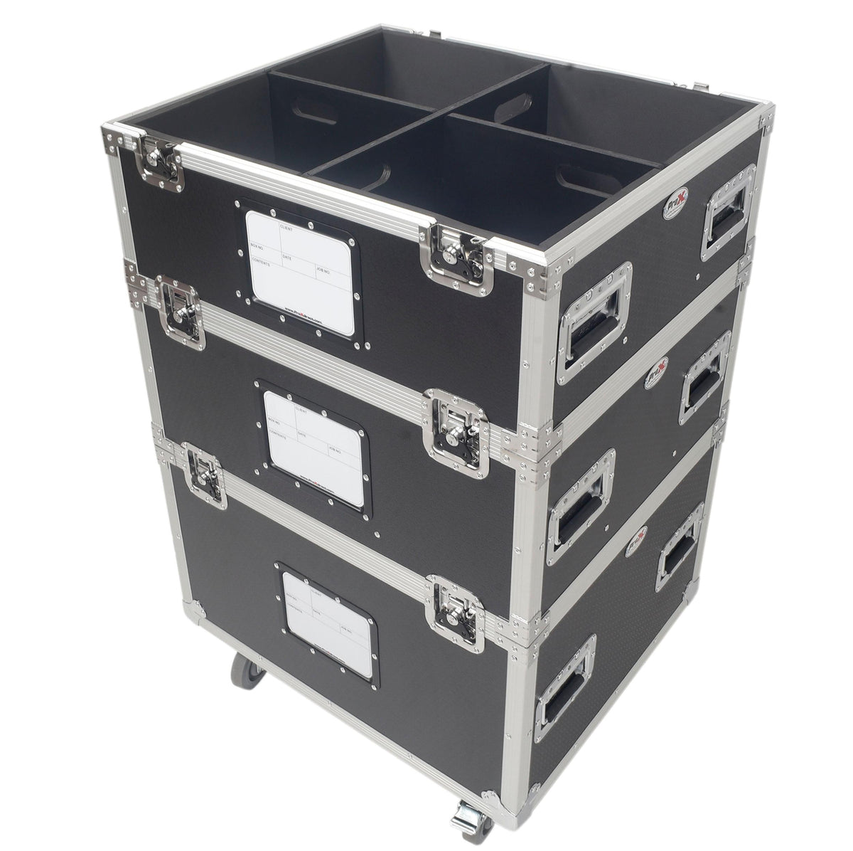 ProX 5 Tier TruckPax Utility ATA Flight Case Truck Storage Road Case with Dividers and 4" in casters – 24"x30"x68" Ext.