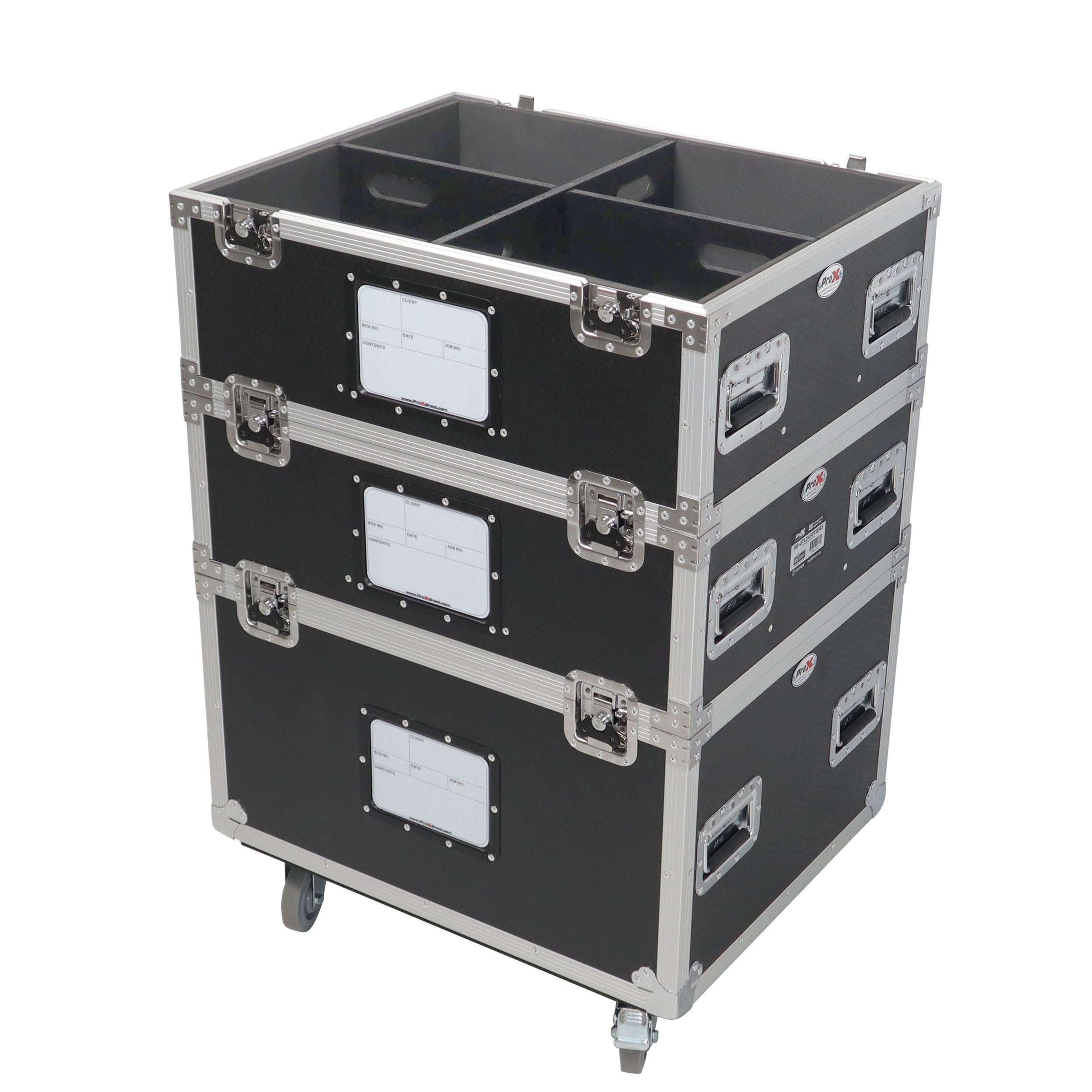 ProX 5 Tier TruckPax Utility ATA Flight Case Truck Storage Road Case with Dividers and 4" in casters – 24"x30"x68" Ext