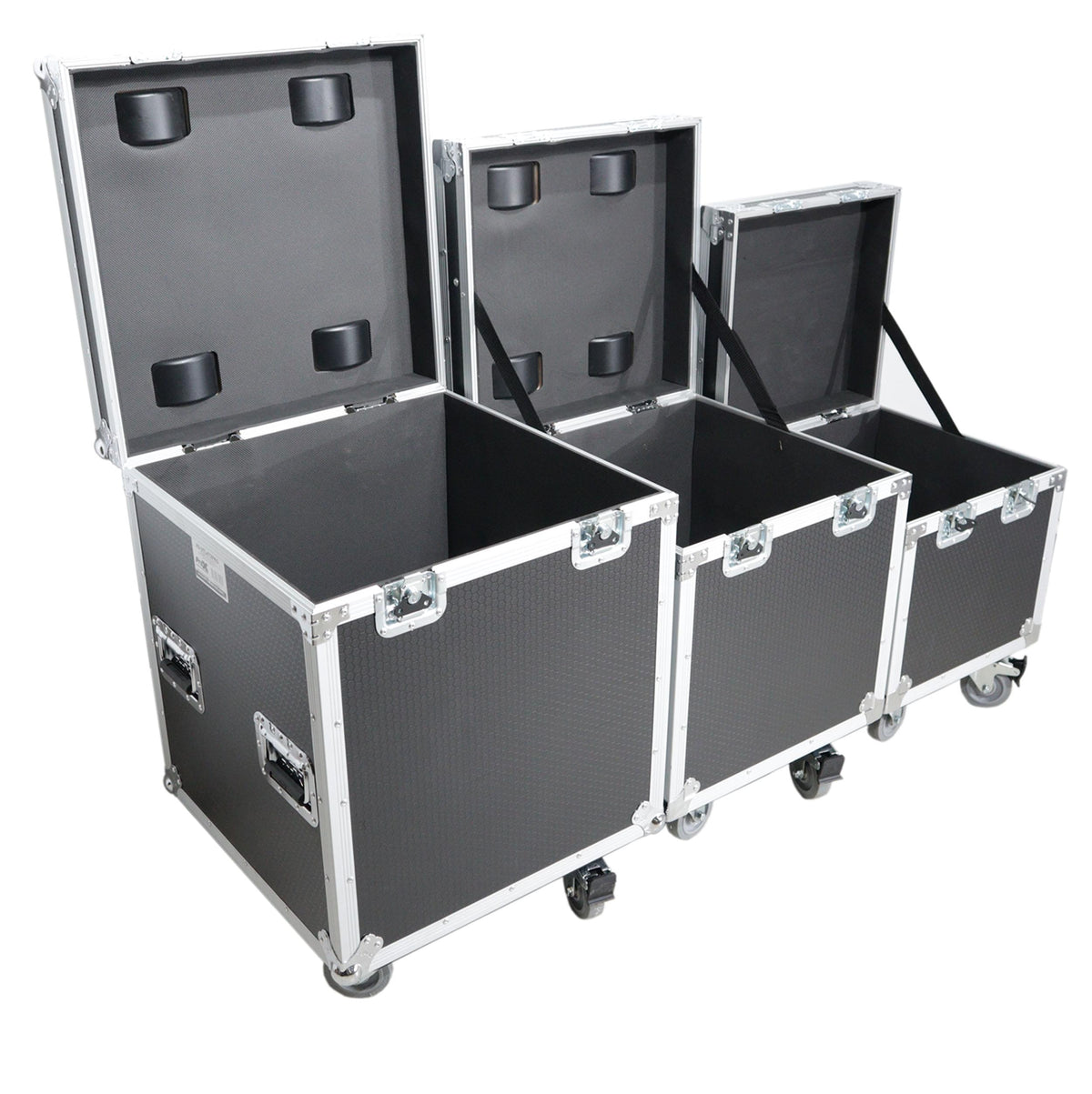 ProX Package of 3 Utility ATA Flight Travel Storage Road Case – Includes 1-Large 1-Medium 1-Small Size with 4" Casters.
