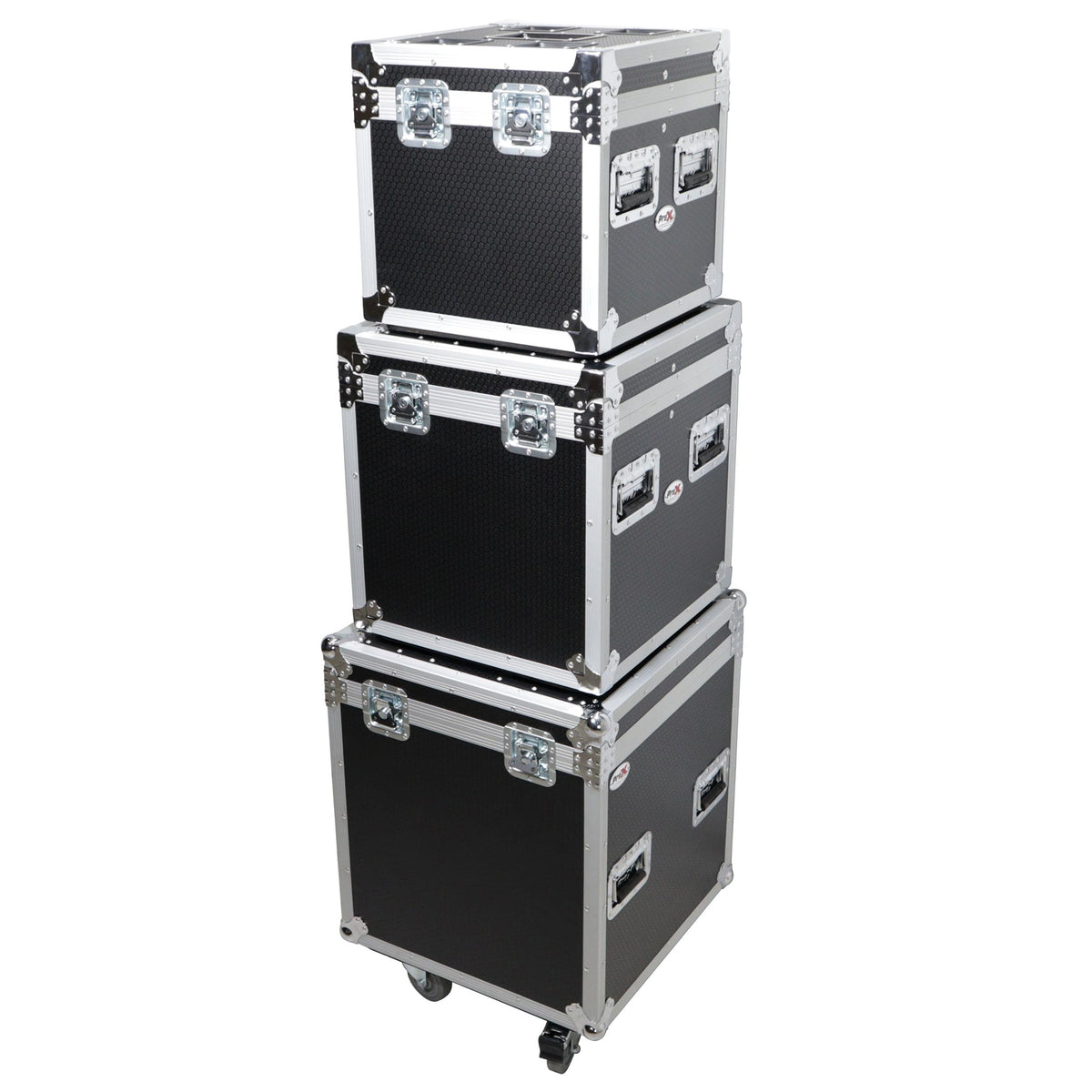 ProX Package of 3 Utility ATA Flight Travel Storage Road Case – Includes 1-Large 1-Medium 1-Small Size with 4" Casters.