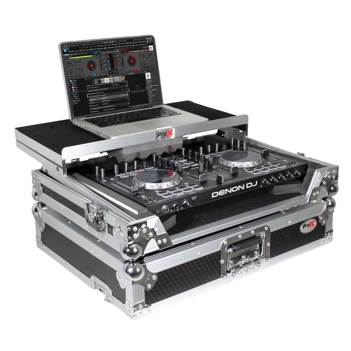 ProX Universal Flight Style Road Case for Medium Sized DJ Controllers with Sliding Laptop Shelf.