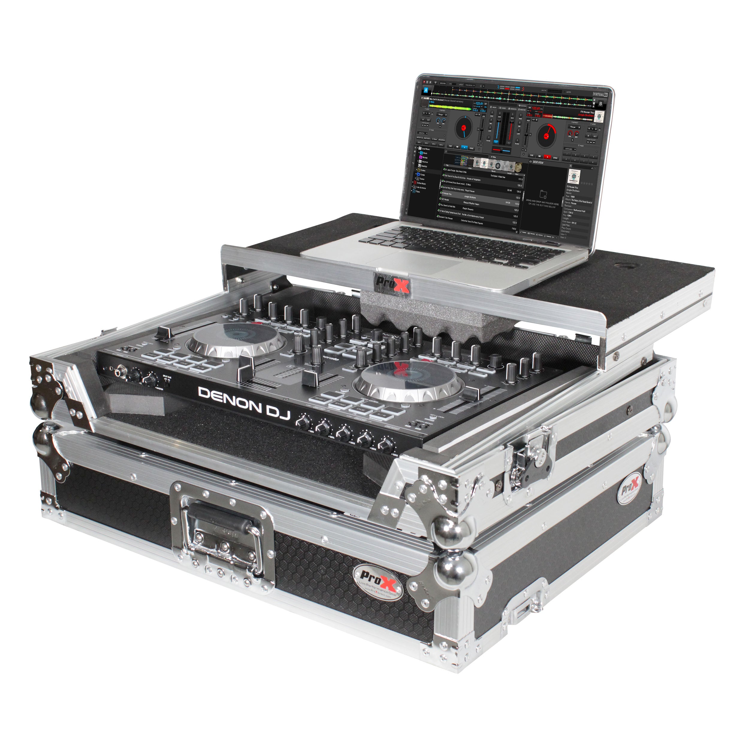 ProX Universal Flight Style Road Case for Medium Sized DJ Controllers with Sliding Laptop Shelf