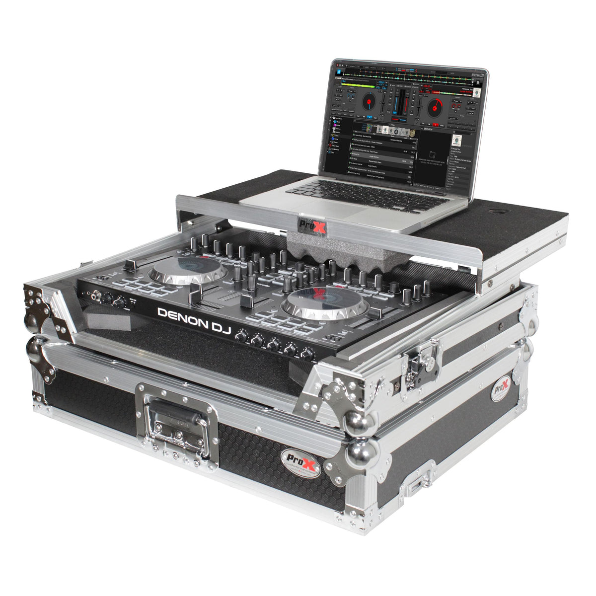 ProX Universal Flight Style Road Case for Medium Sized DJ Controllers with Sliding Laptop Shelf.