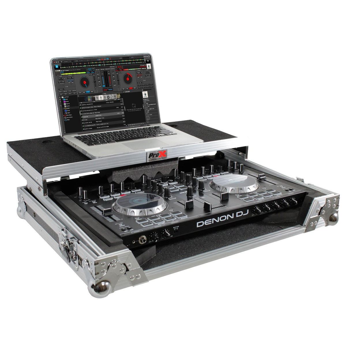 ProX Universal Flight Style Road Case for Medium Sized DJ Controllers with Sliding Laptop Shelf.
