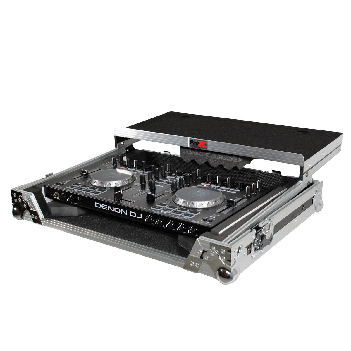 ProX Universal Flight Style Road Case for Medium Sized DJ Controllers with Sliding Laptop Shelf.