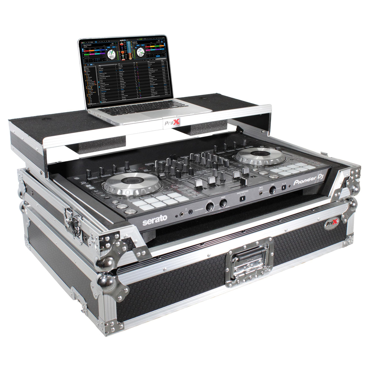 ProX Universal Flight Style Road Case for Large Sized DJ Controllers with Sliding Laptop Shelf.