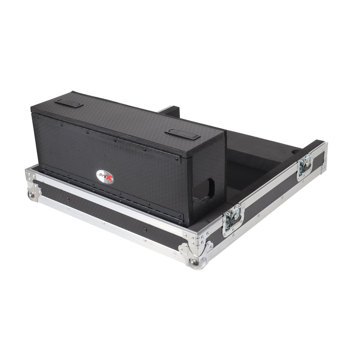 ProX ATA Digital Audio Mixer Flight Case for Waves eMotion LV1 Classic Console with Doghouse compartment and 4x Caster wheels.