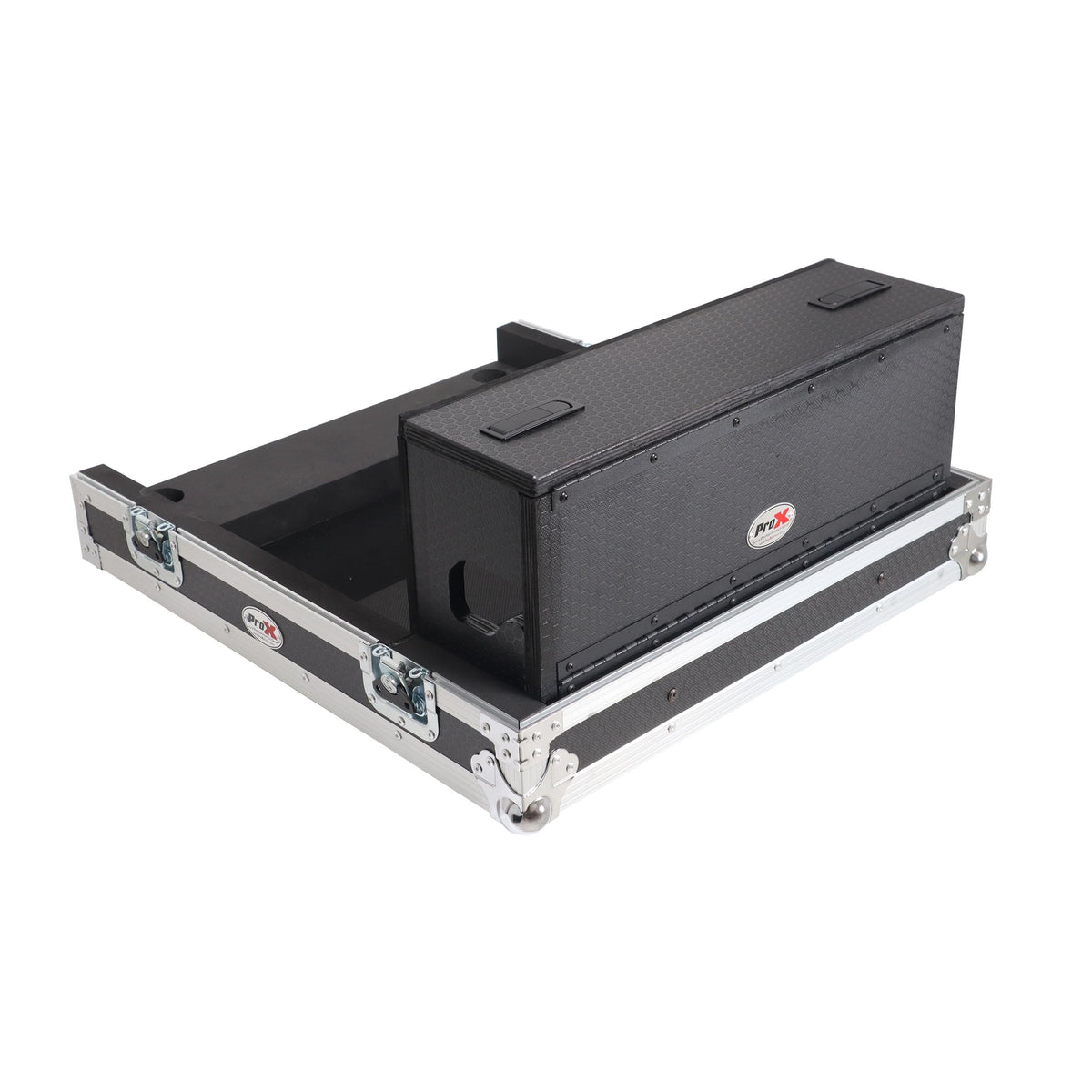 ProX ATA Digital Audio Mixer Flight Case for Waves eMotion LV1 Classic Console with Doghouse compartment and 4x Caster wheels.