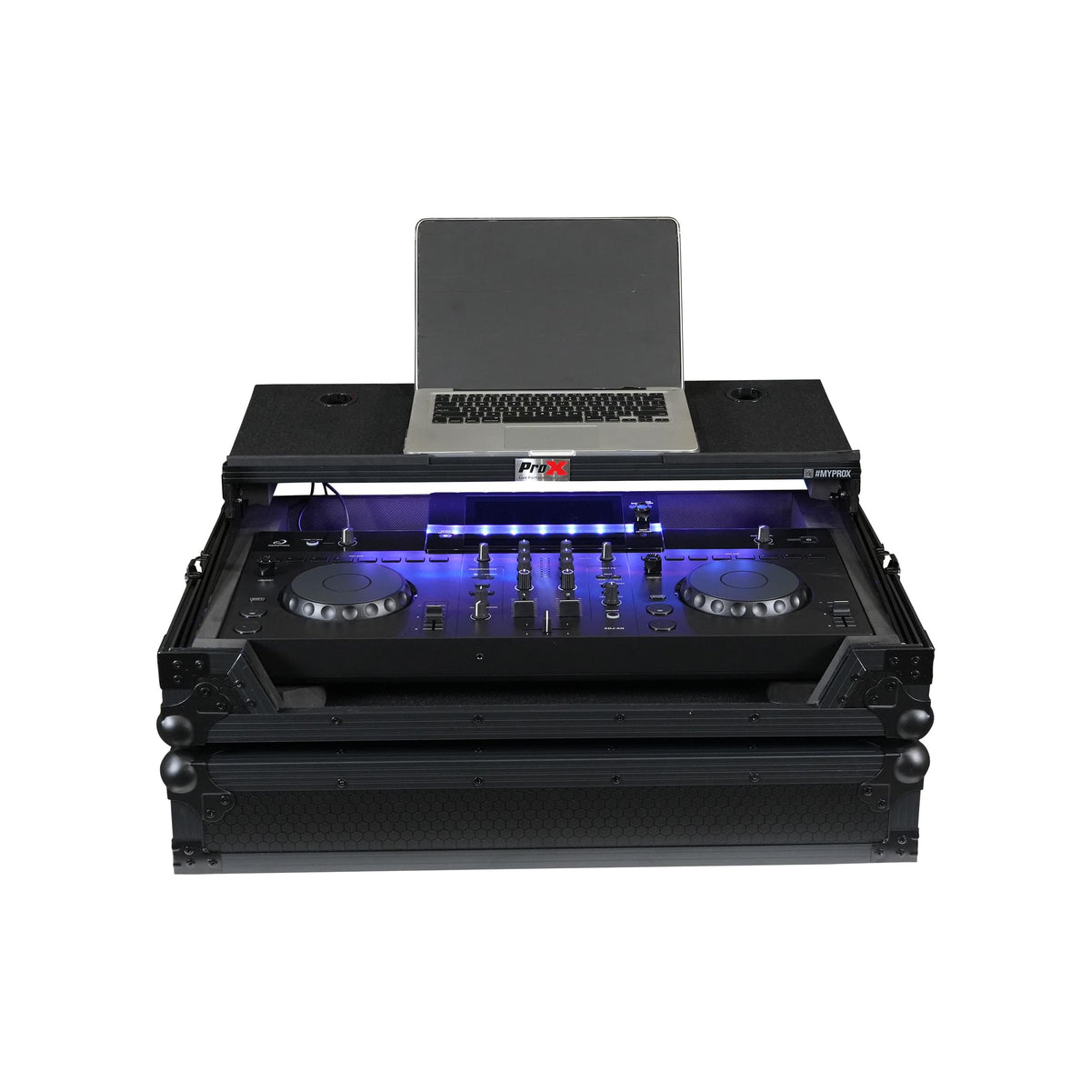 Estuche de Vuelo ProX ATA para Controlador de DJ AlphaTheta XDJ-AN con Bandeja para Portátil y LED RGB Todo Negro